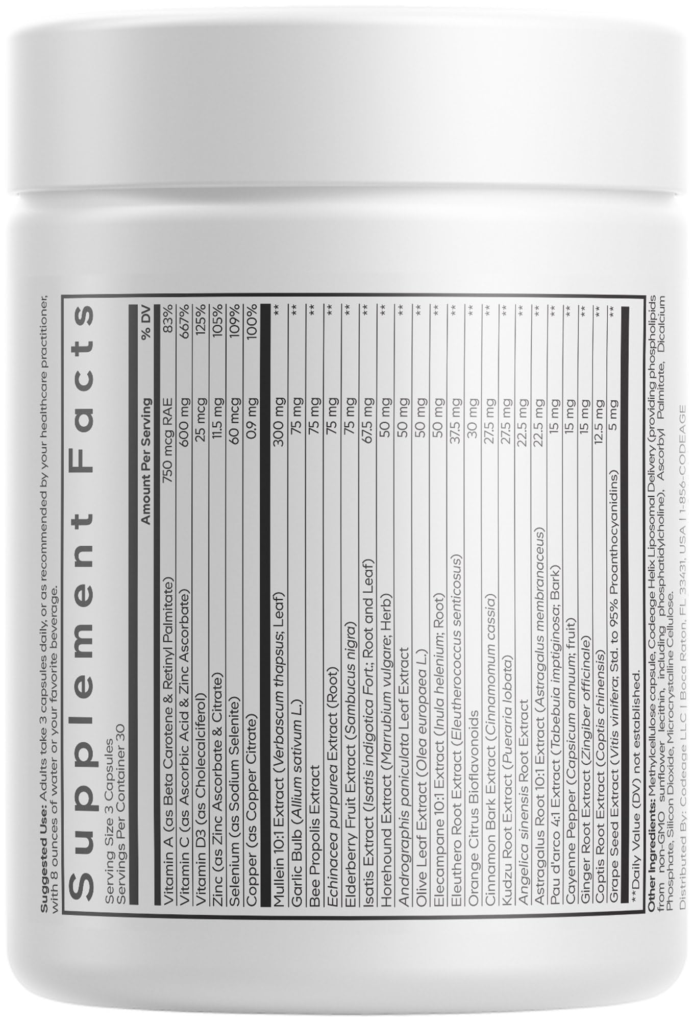 Codeage Liposomal Mullein Ultra Supplement - Mullein 10:1 Extract, Elderberry, Bee Propolis, Echinacea, Ginger Root, Andrographis, Kudzu, Vitamins, Elecampane, Eleuthero, Isatis, Non-GMO - 90 Capsules Codeage Au supplements