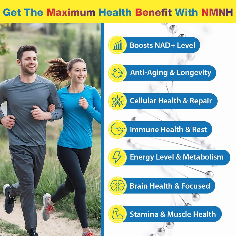 NMNH (NMN Supplement Alternative) NAD Supplements for Anti Aging, Energy, Immune, Focus (Dihydronicotinamide Mononucleotide) 500mg, to Boost NAD+ Levels As We Age, Pure Organic - 60 Capsules Beyyoly Au supplements