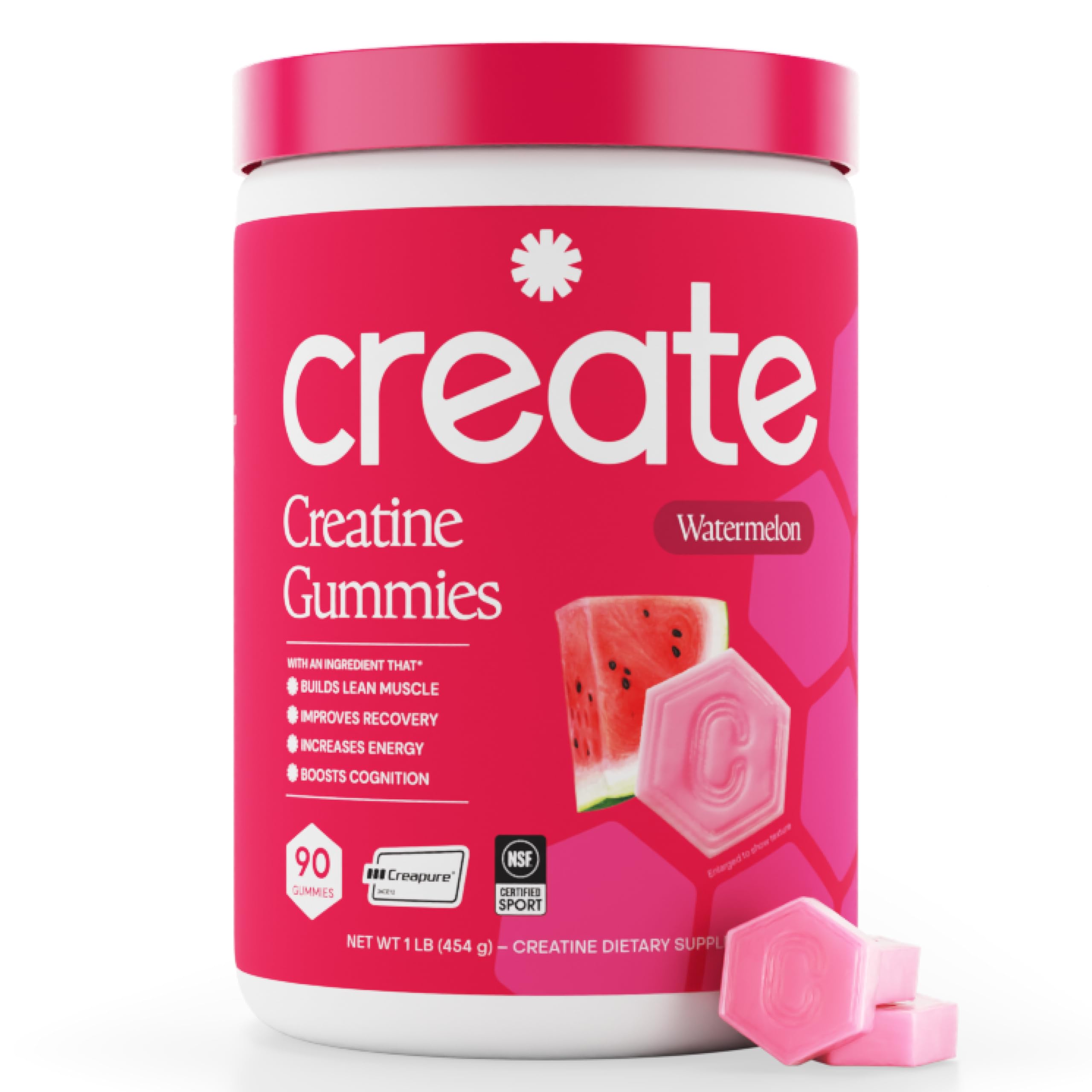Create Creatine Monohydrate Gummies for Men & Women, Boost Focus, Strength, and Endurance, Anti-Melting Formula, Vegan, Gluten-Free, Non-GMO