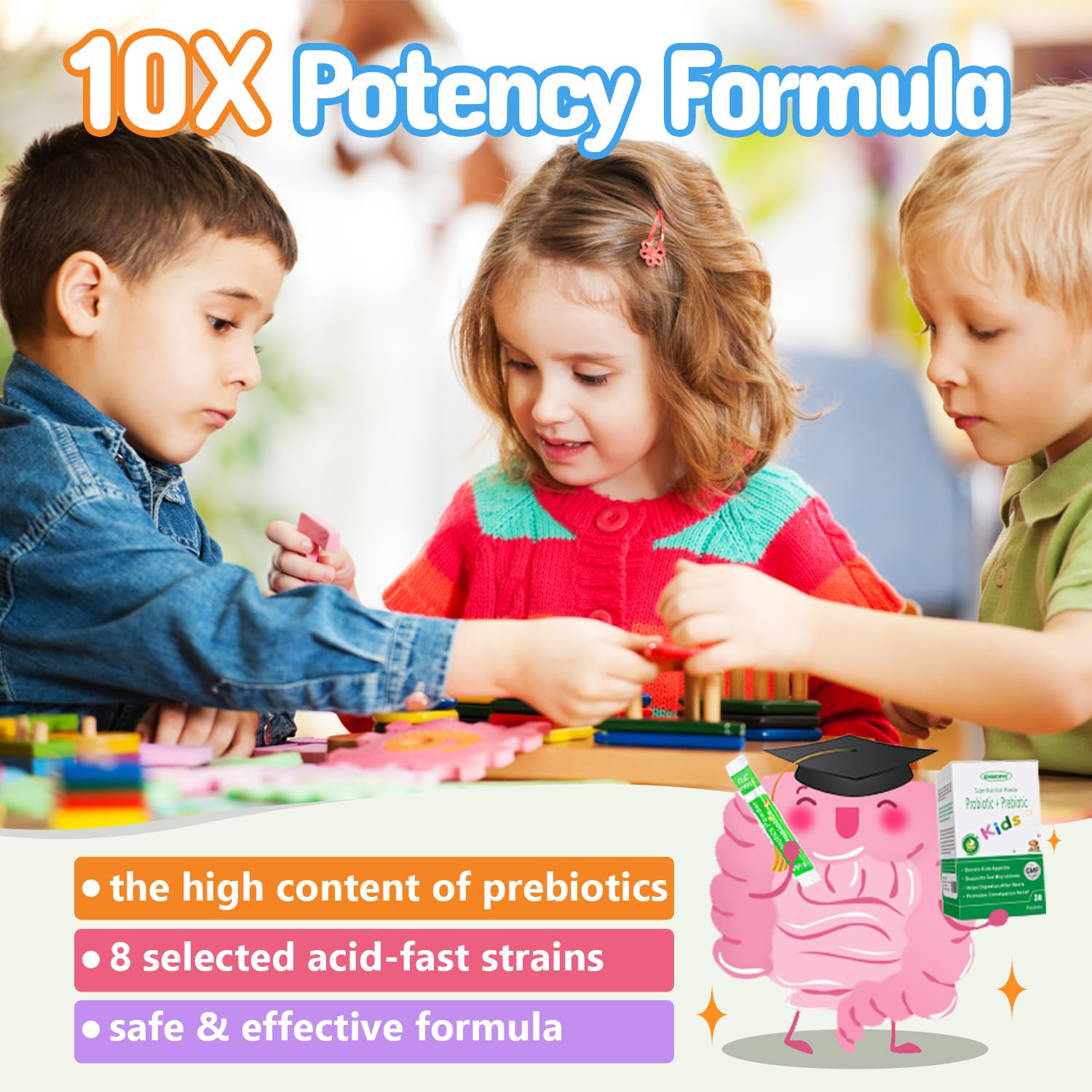 ZEBORA Kids Probiotic & Prebiotics Powder Age 3+ Support Children's Digestive & Immune System with Natural Source, Promotes Constipation Relief, Non-GMO