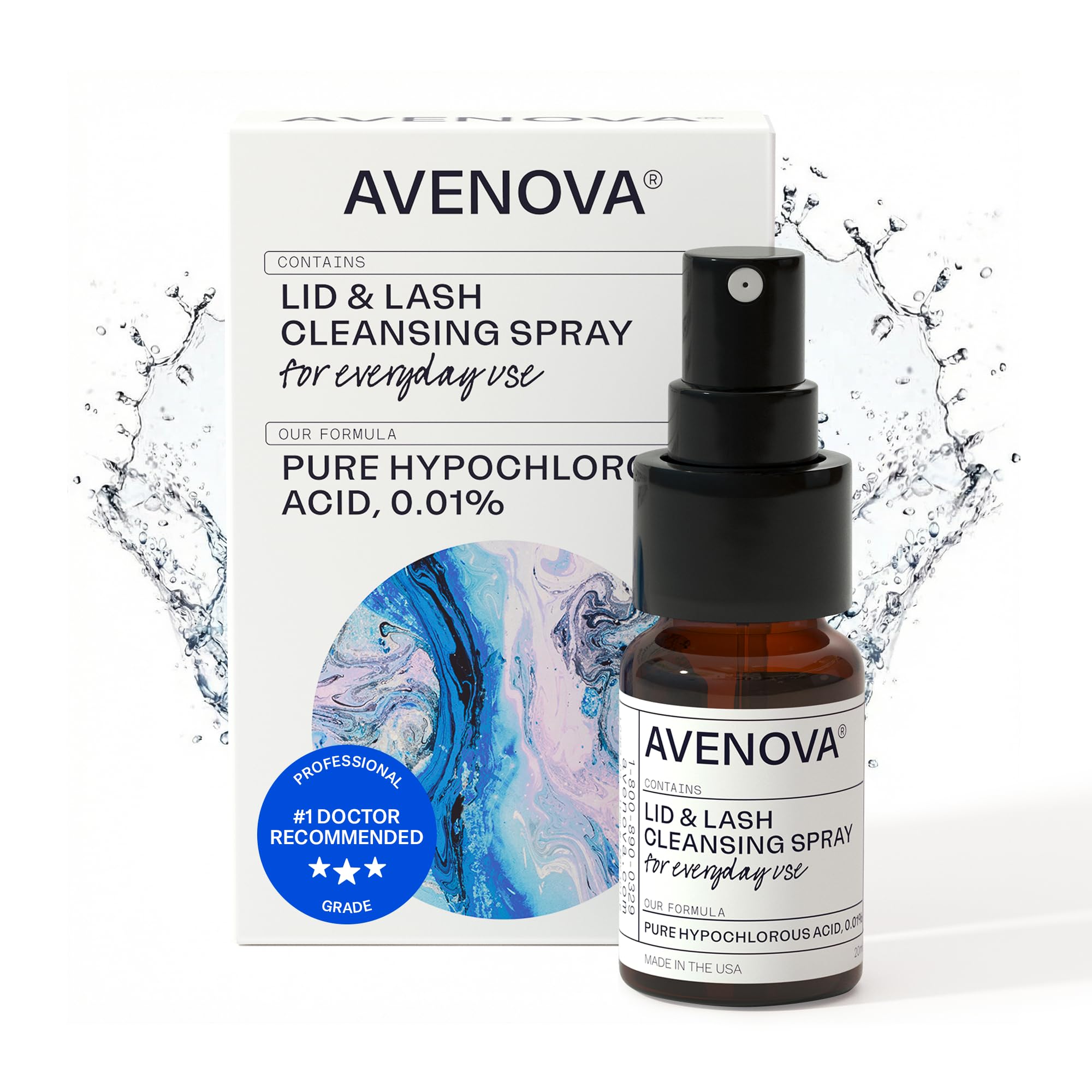 Avenova Eyelid and Eyelash Cleanser Spray - 20ml Bottle - Gentle Everyday Pure Hypochlorous Acid Spray for Eye Irritation