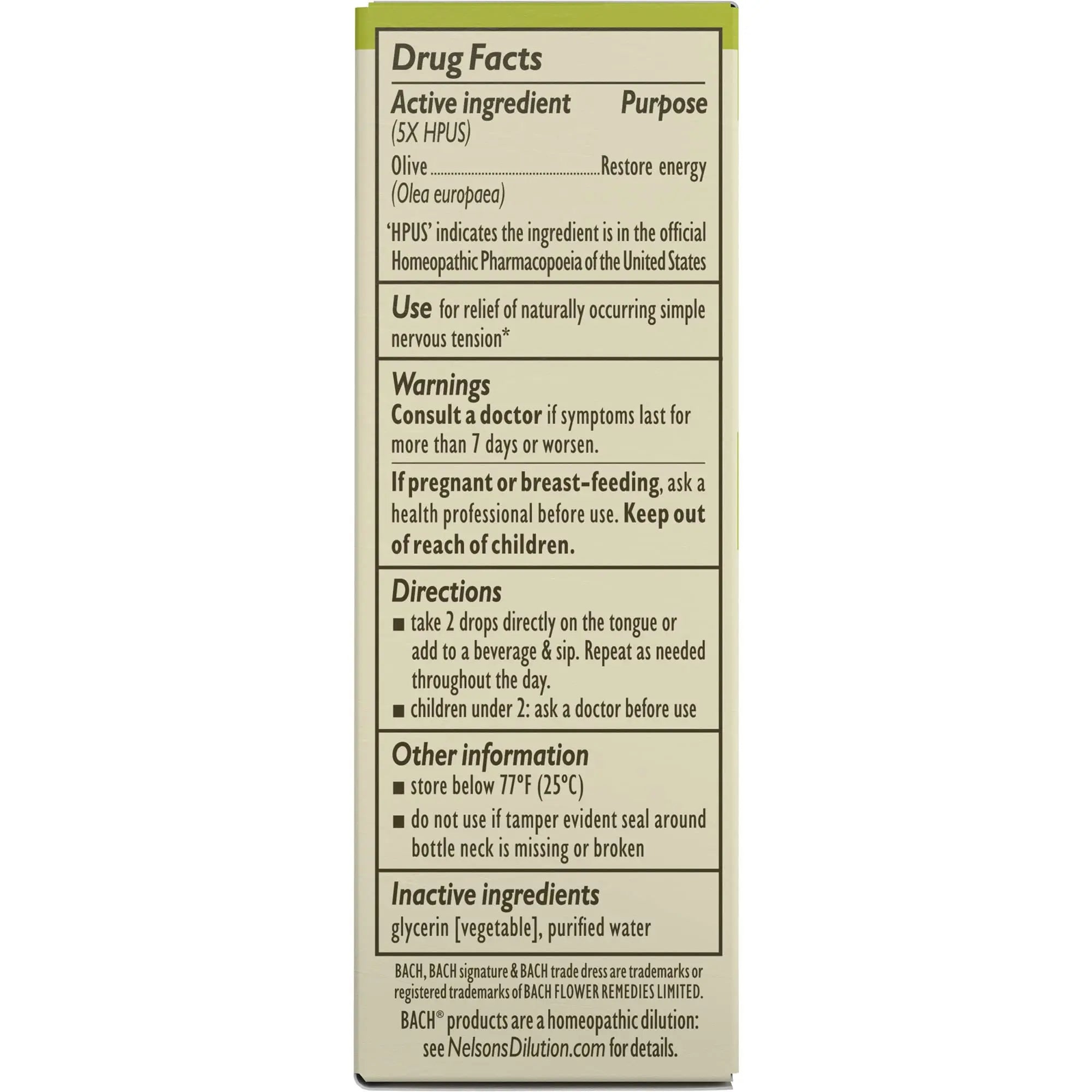 Bach Original Flower Remedies, Olive for Energy (Non-Alcohol Formula), Natural Homeopathic Flower Bach Au supplements