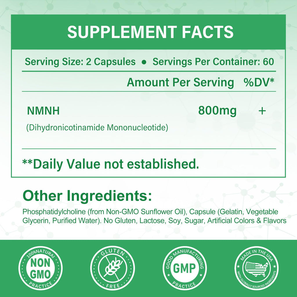 SUPRANOURISH Pure NMNH Supplement 120 Capsules - 800mg High-Purity NMNH Supplements, NAD Supplement for Boost NAD+ for Anti-Aging & Cellular Energy SUPRANOURISH Au supplements