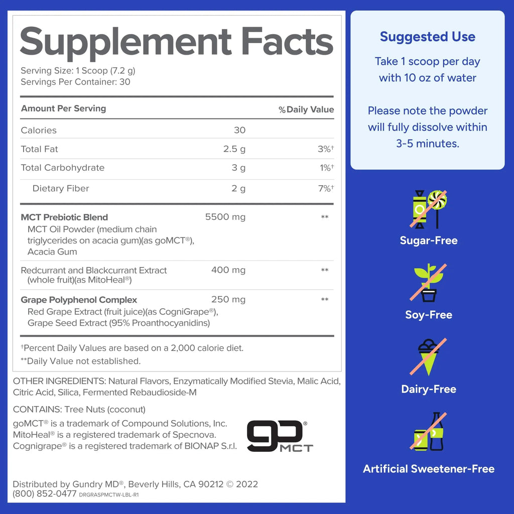 Gundry MD MCT Wellness Powder to Support Energy, Ketone Production and Brain Health, Keto Friendly, Sugar Free (30 Servings) (Raspberry Medley) Gundry MD Au supplements