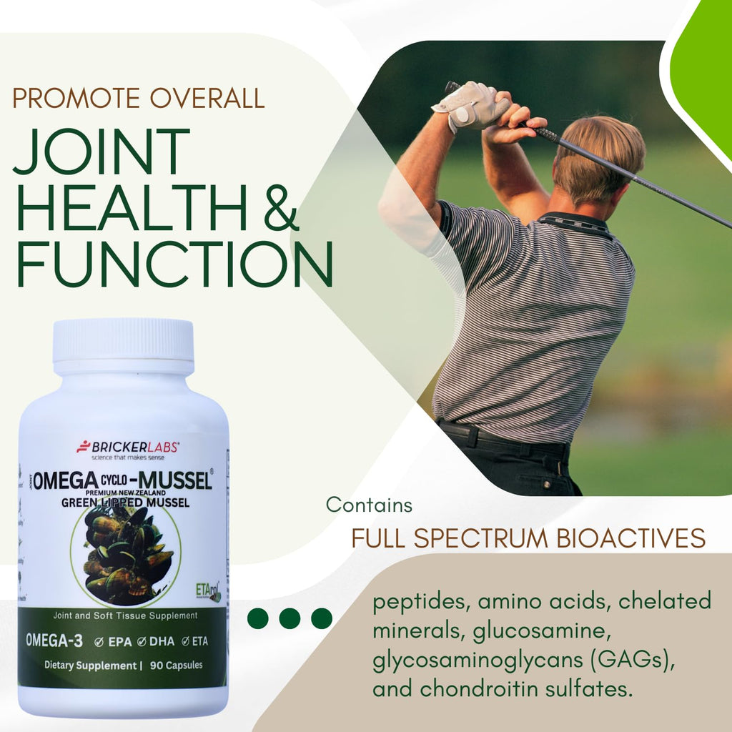 Bricker Labs Omega Cyclo - Mussel Joint Health Supplement, Premium New Zealand Green Lipped Mussel, Full Spectrum Omega Joint Supplements for Joint Health and Comfort, 90 Capsules Bricker Labs Au supplements