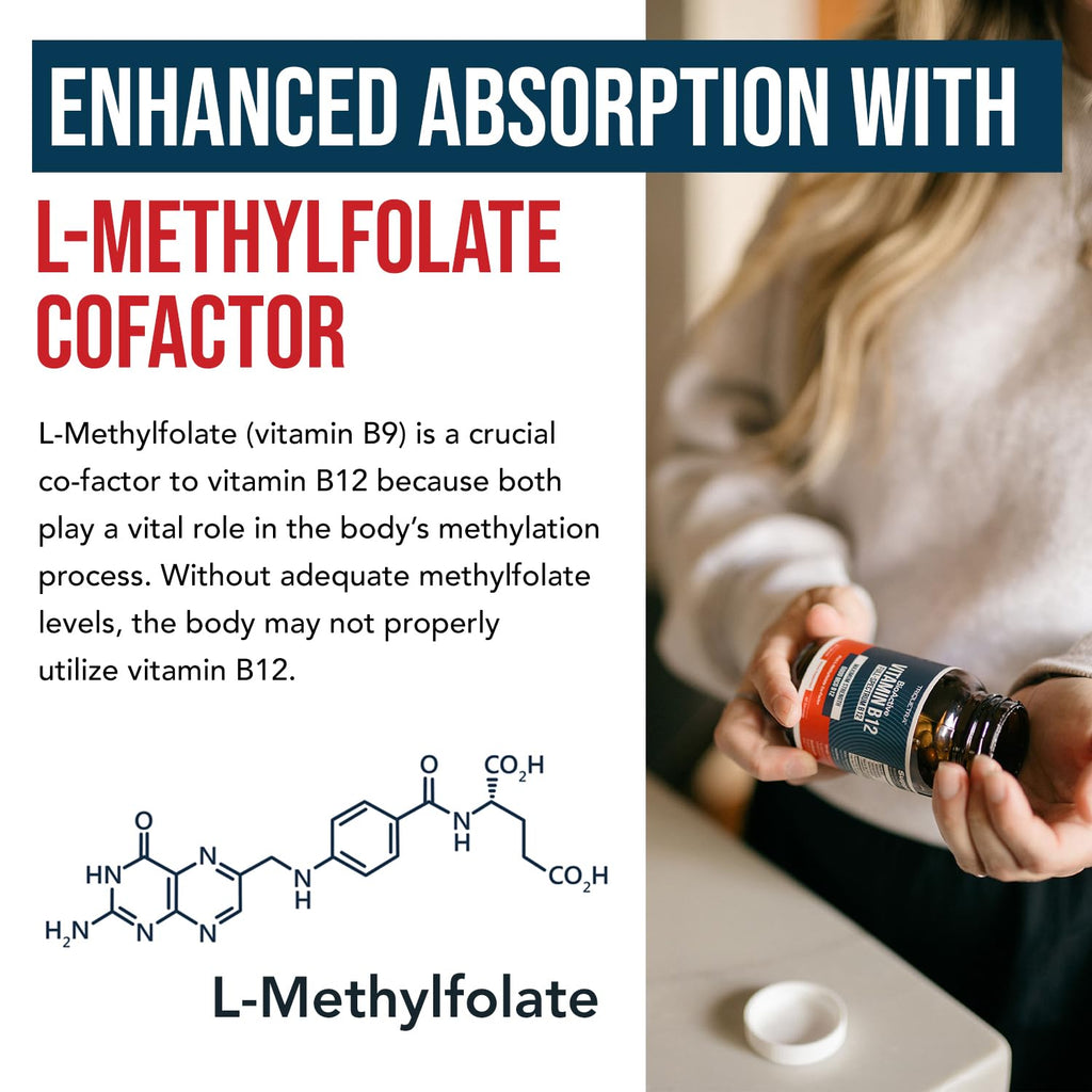 BioActive Vitamin B12 - 5000 mcg, Contains 3 BioActive Forms B12 Plus Methylfolate Cofactor - Methyl B12, Adenosyl B12 & Hydroxy B12 | Supports Energy