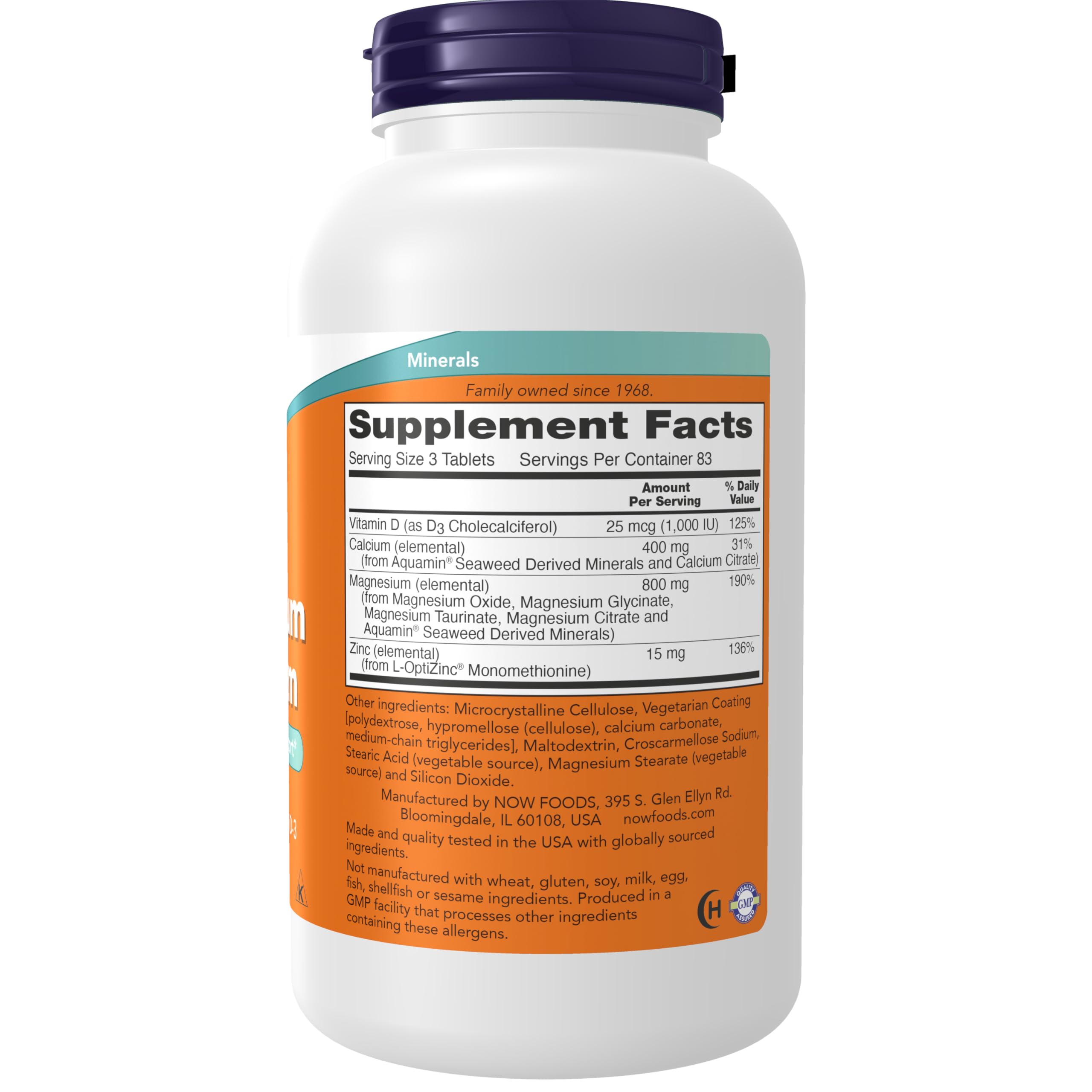 NOW Foods Supplements, Magnesium & Calcium, With Zinc and Vitamin D-3, Nerve and Bone Support*, 250 Tablets NOW Foods Au supplements