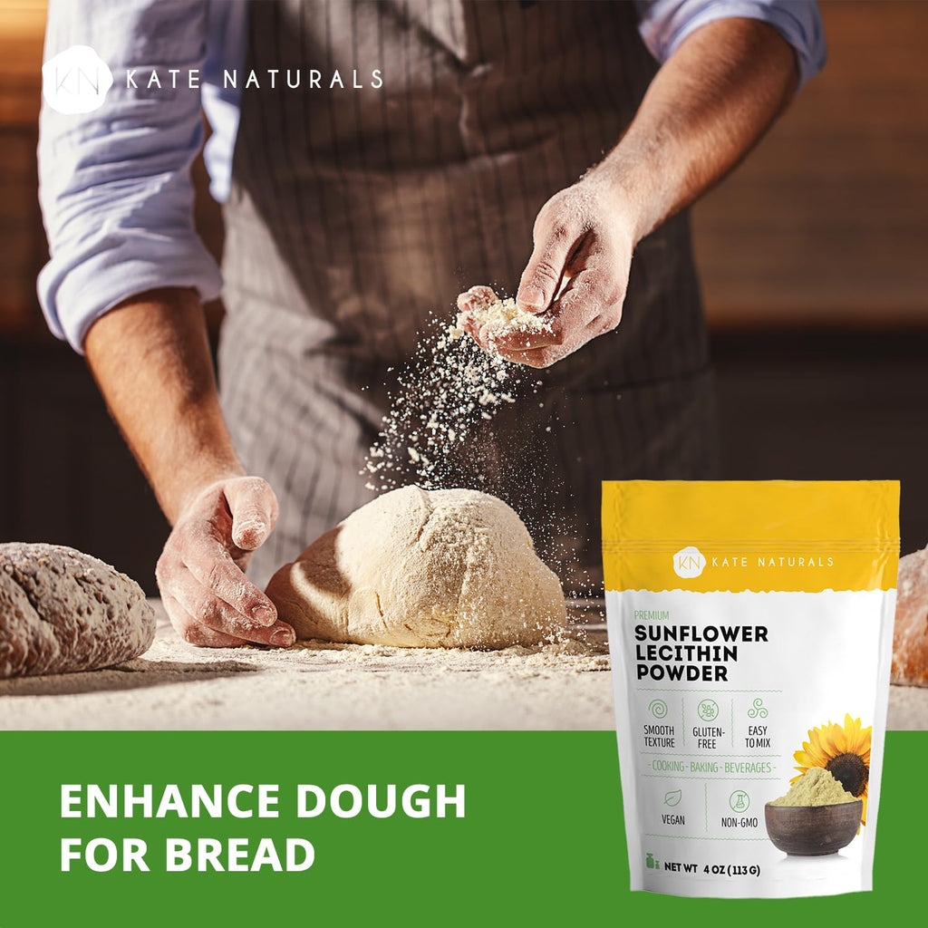 Kate Naturals Sunflower Lecithin Powder for Baking Bread, Gummies, Cooking. Lecithin Supplement for Clogged Milk Ducts.