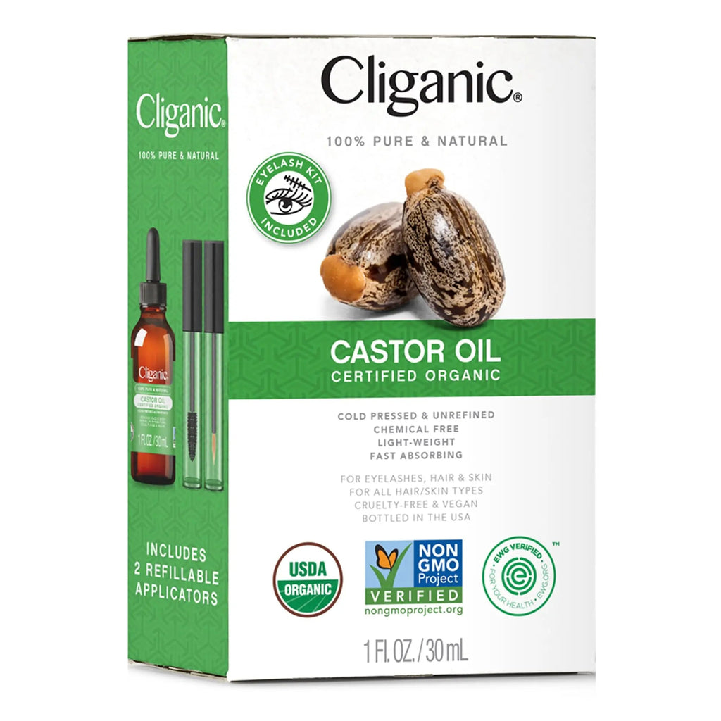 Cliganic Organic Castor Oil, 100% Pure (1oz with Eyelash Kit) - For Eyelashes, Eyebrows, Hair & Skin Cliganic Au supplements