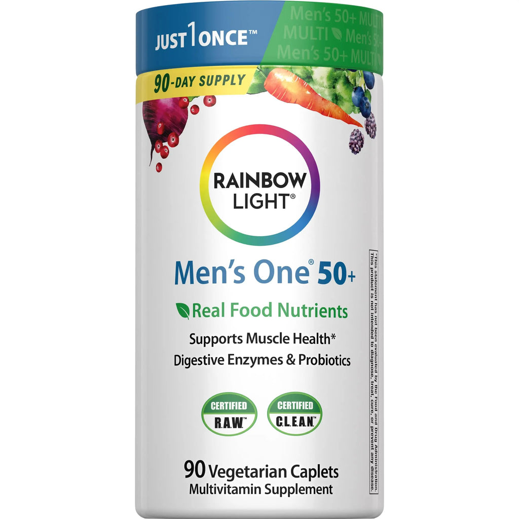 Rainbow Light Mens Multivitamin One + for 50 Plus | 90 Caplets | Supports Muscle Health | with Vitamins C, D, and Zinc Rainbow Light Au supplements