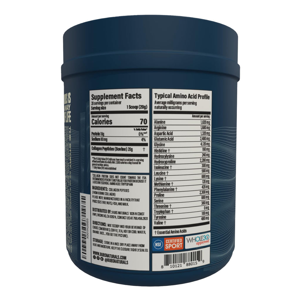 BUBS Naturals Collagen Peptides Powder, Collagen for Women & Men, Hydrolyzed Peptides, Unflavored Pasture Raised Grass Fed, Paleo Keto Friendly