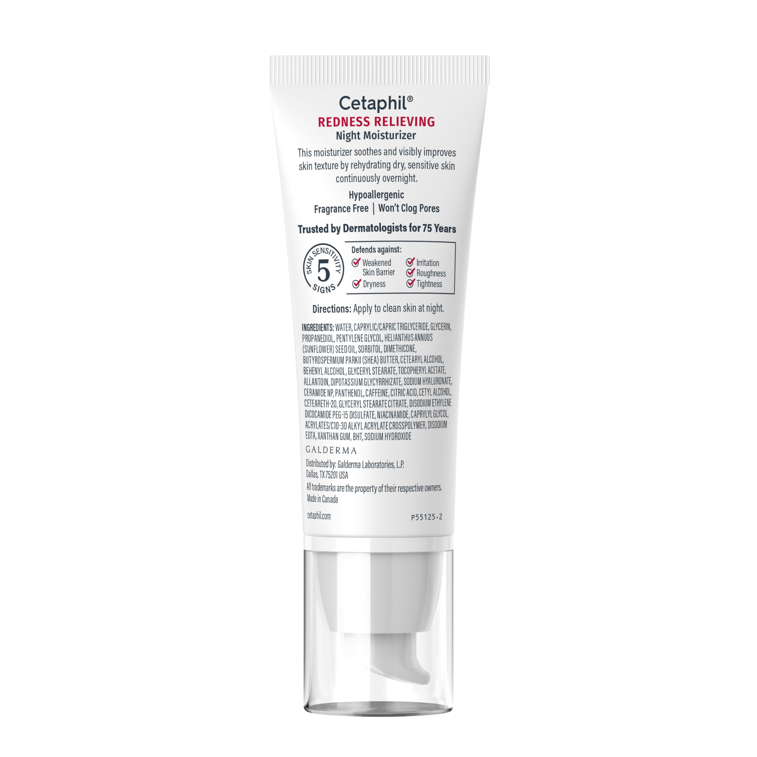 Cetaphil Night Cream, Redness Relieving Night Moisturizer for Face, 1.7 fl oz, For Dry, Redness-Prone Skin, Hypoallergenic, Fragrance Free
