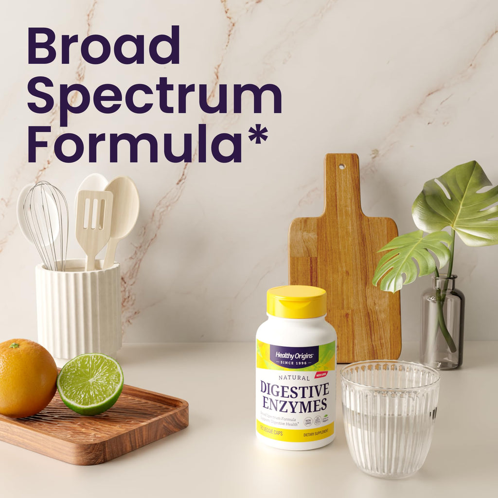 Healthy Origins Digestive Enzymes, 90 Veggie Capsules - Broad Spectrum, Multi-Enzyme Blend with Protease, Amylase & Lipase - Supports GI Comfort,