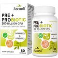 Ascuoli Probiotics for Women & Men - 300 Billion CFU, 24 Strains Probiotics + 15 Organic Herbs Blend, Daily Probiotic for Digestive Health,