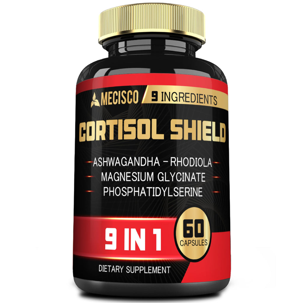 9in1 Cortisol Shield - Ashwagandha & Magnesium Glycinate, Rhodiola, Phosphatidylserine, L-Theanine, Licorice Root, St. John's Wort, Lions Mane - Mind & Mood, Restful Night Support - 60 Capsules Mecisco Au supplements