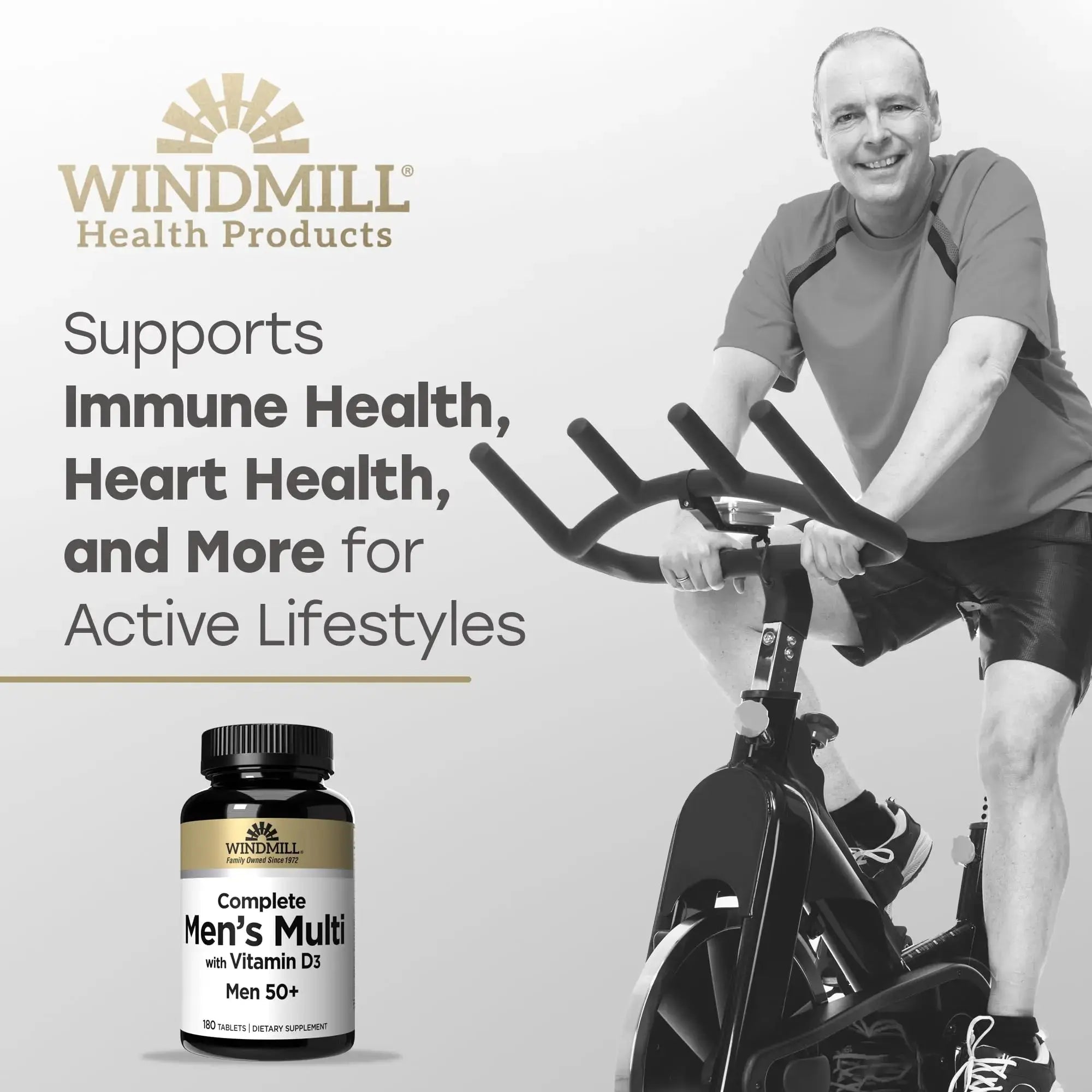 Windmill Natural Vitamins Men’s Multi 50+, with Vitamin D3, Mens Multivitamins for Daily Nutritional Support, Multivitamin for Men, 180 Tablet, 180 Day Supply Windmill Au supplements