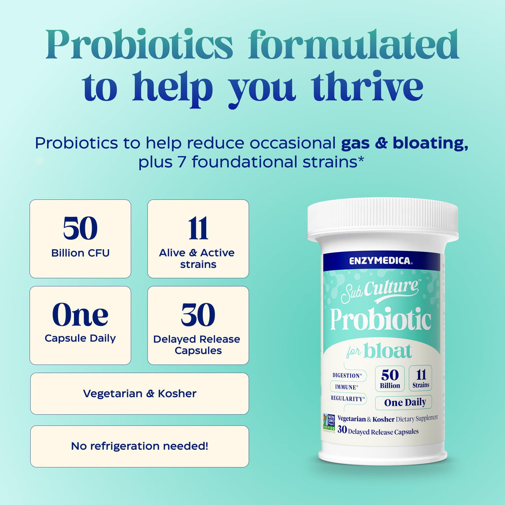 Enzymedica SubCulture Probiotics for Gas & Bloating, 50 Billion CFU, Supports Immune & Digestive Health, Regularity & Gut Flora, 30 Count Enzymedica Au supplements