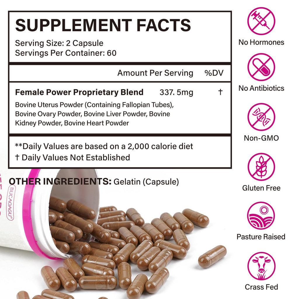 Beef Organ Supplement for Women - Grass-Fed Beef Liver, Kidney, Heart, Uterus, Ovary - Supports Female Energy & Hormone Balance - Pasture Raised in New Zealand