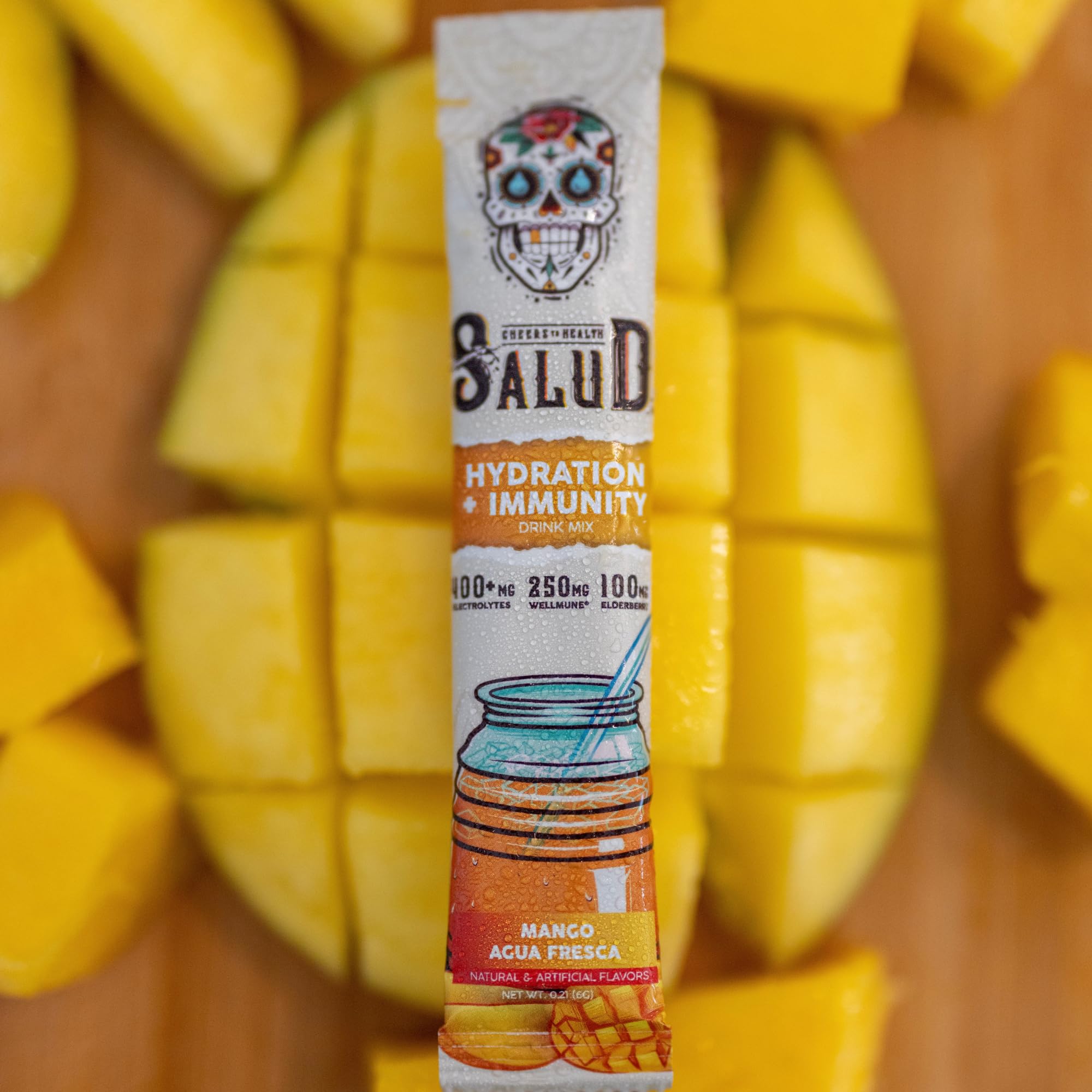 Salud 2-in-1 Hydration Packets + Immunity Electrolytes Powder, Mango - Agua Fresca Drink Mix, Elderberry, Dairy & Soy Free, Non-GMO, Gluten Free,