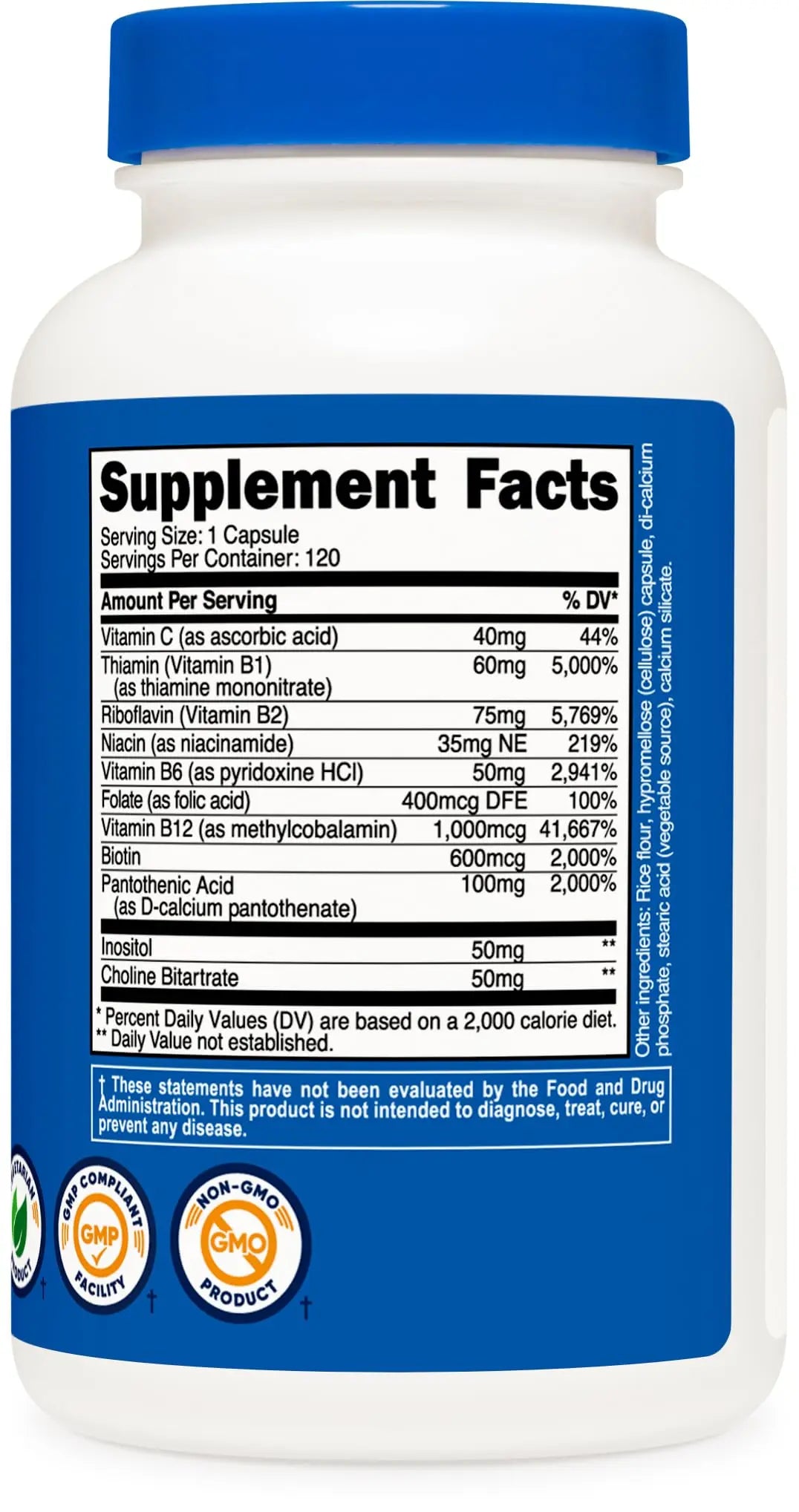 Nutricost High Potency Vitamin B Complex 460mg, 120 Capsules - with Vitamin C - Energy Nutricost Au supplements