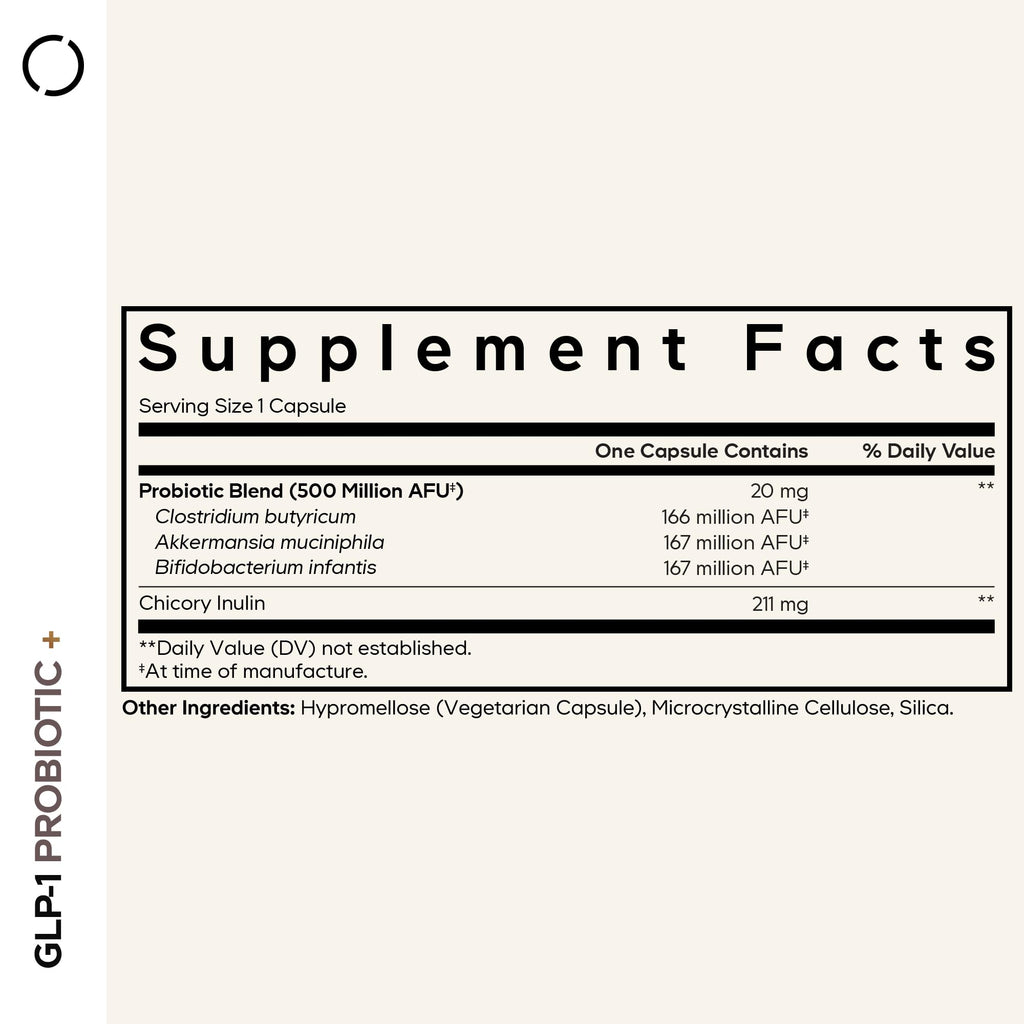 Codeage GLP-1 Probiotic+ - Live Probiotics Akkermansia, Clostridium, Bifidobacterium, Chicory Inulin Probiotic, Prebiotics & Postbiotics Supplement - 500 Million AFU, 3-Month Supply - 90 Capsules Codeage Au supplements