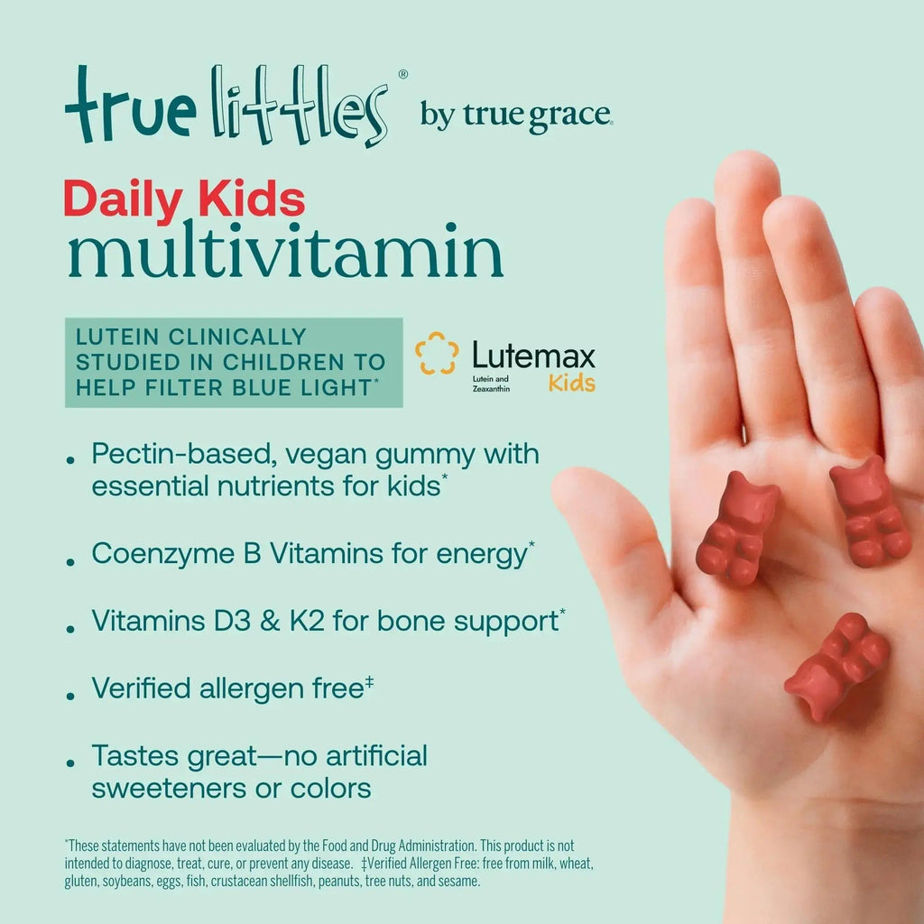 True Grace True Littles Daily Kids Multi - 120 Pectin Gummies - Immune, Cognitive, Bone & Eye Support - Clinically Studied Lutemax Kids Lutein True Grace Au supplements