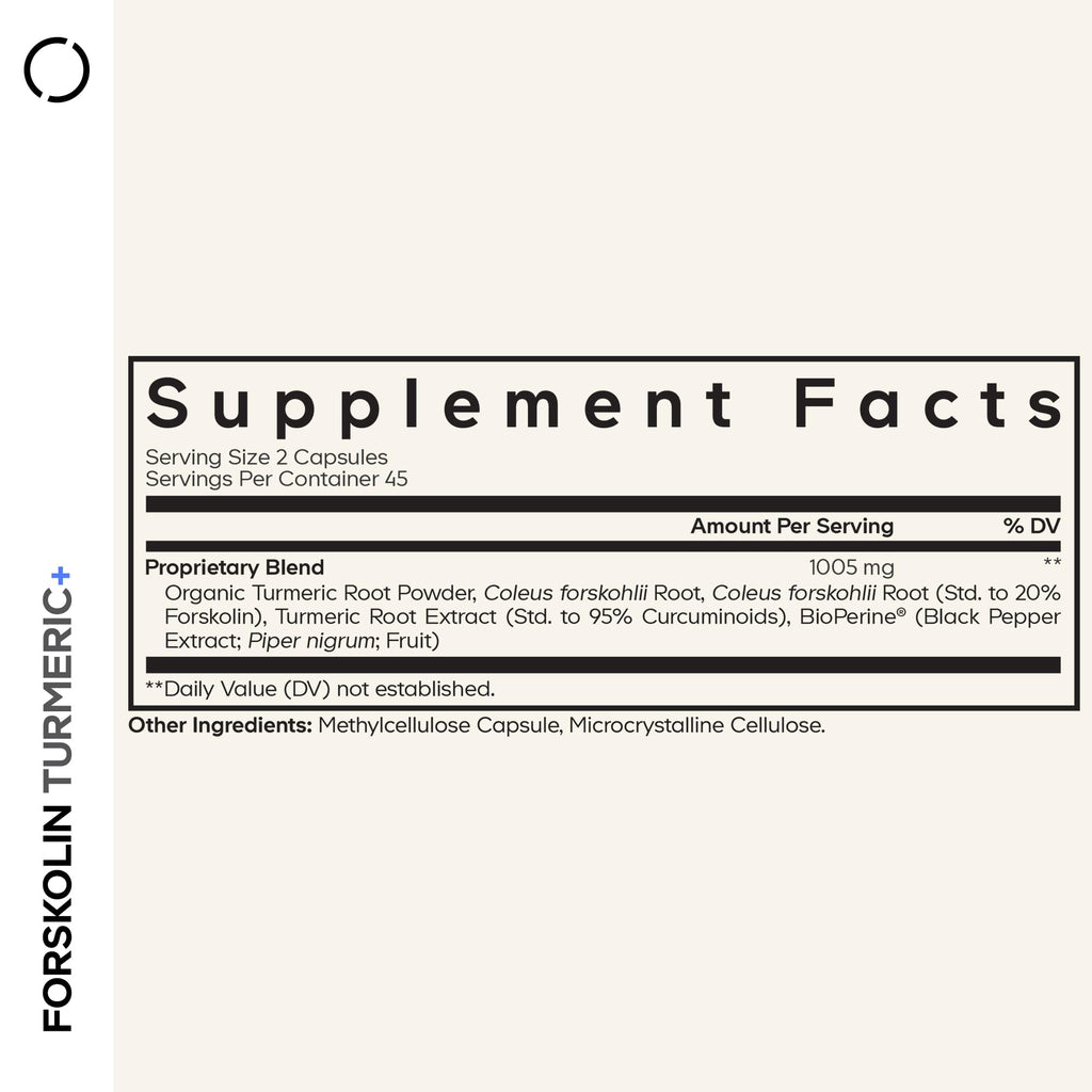 Codeage Forskolin, Pure Forskolin Coleus + Organic Turmeric Root Powder, 95% Curcuminoids + Bioperine Black Pepper - 20% Standardized Coleus Forskohlii Supplement - Non-GMO - 90 Capsules Codeage Au supplements