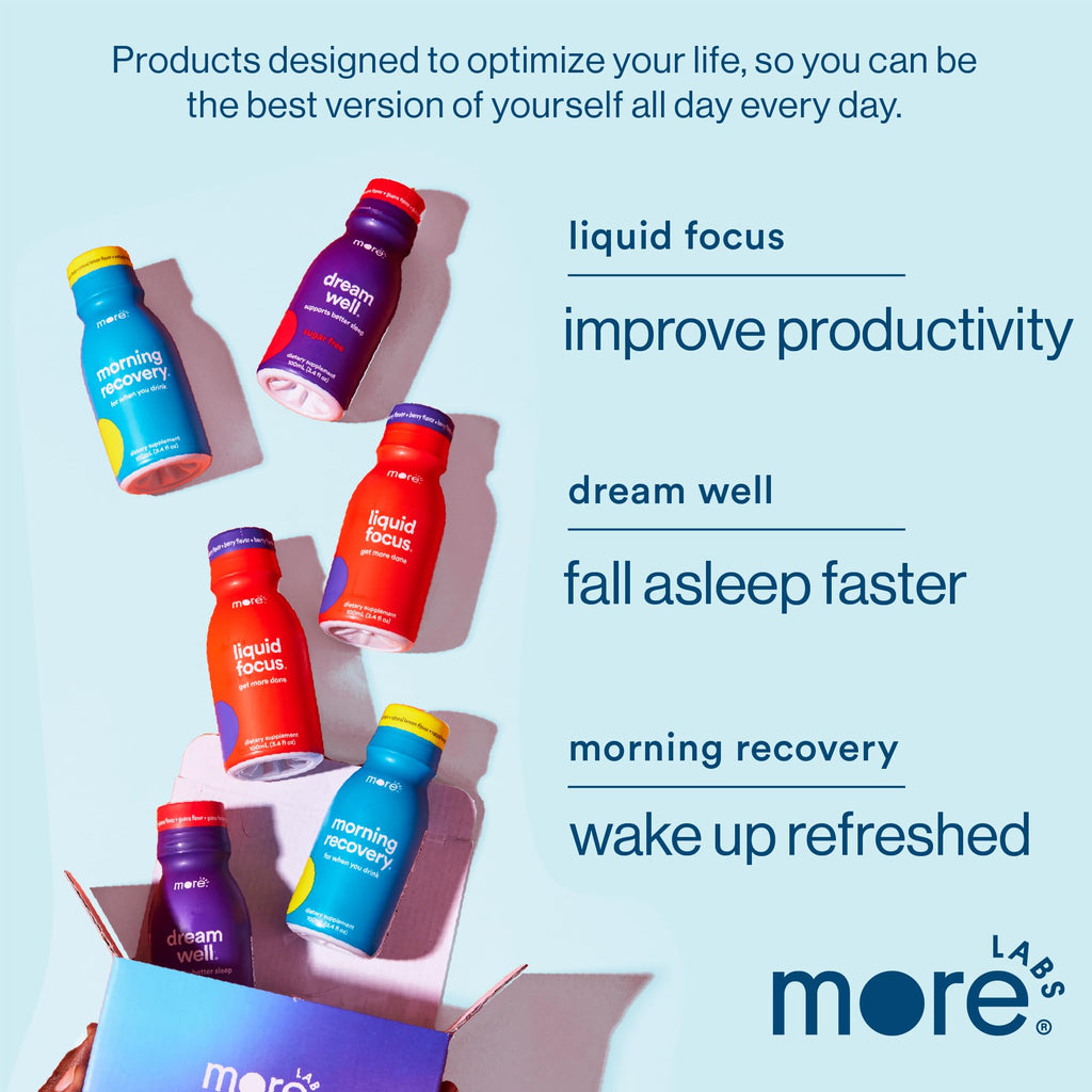 More Labs Liquid Focus, Nootropic Smart Drink with Powerful Antioxidants & Adaptogenic Herbs for Energy and Concentration, 150mg Caffeine (Pack of 12) More Labs Au supplements