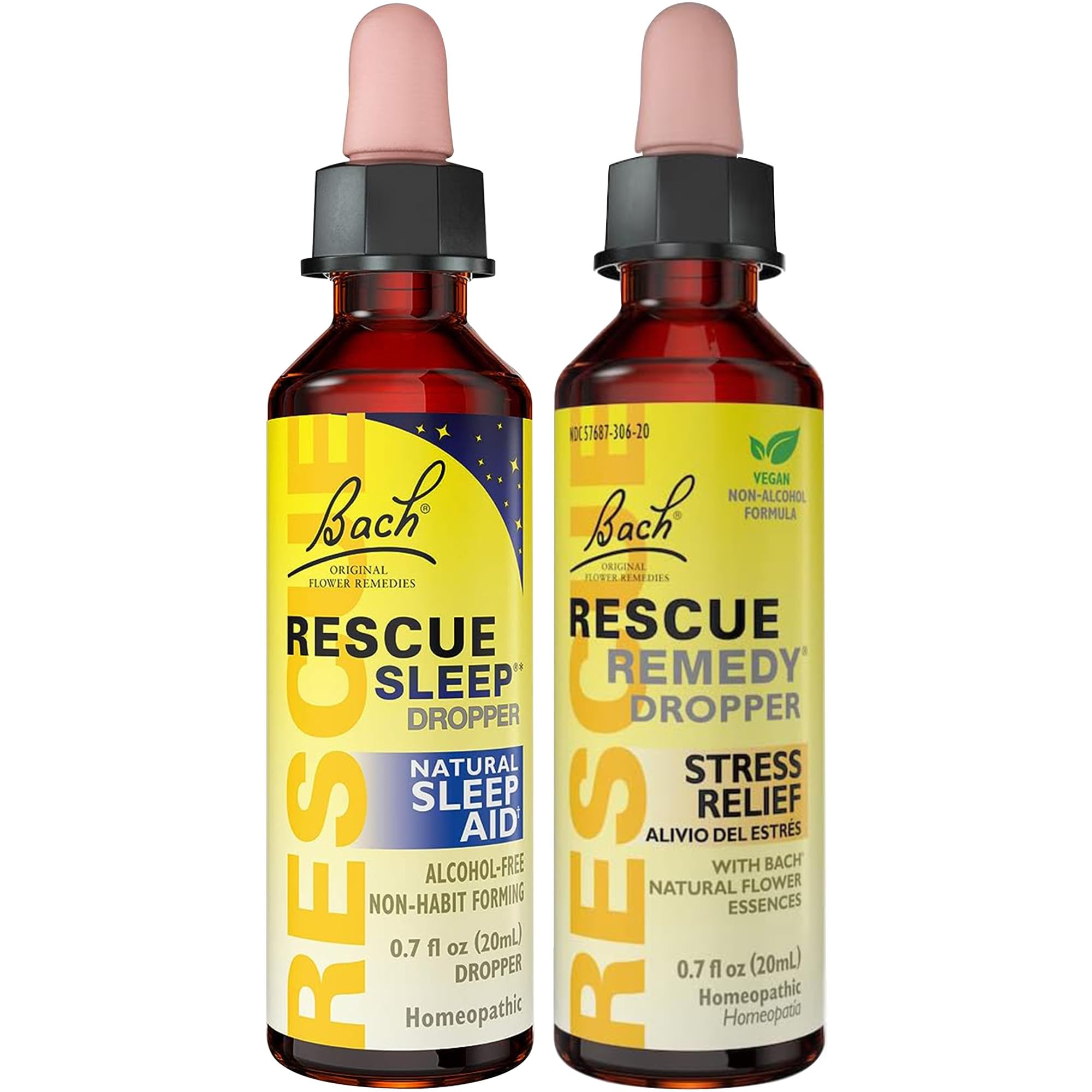 RESCUE Stress Relief & Sleep Support Bundle, Non-Alcohol Formulas, Bach Remedy Dropper 20mL 2-Pack RESCUE Au supplements