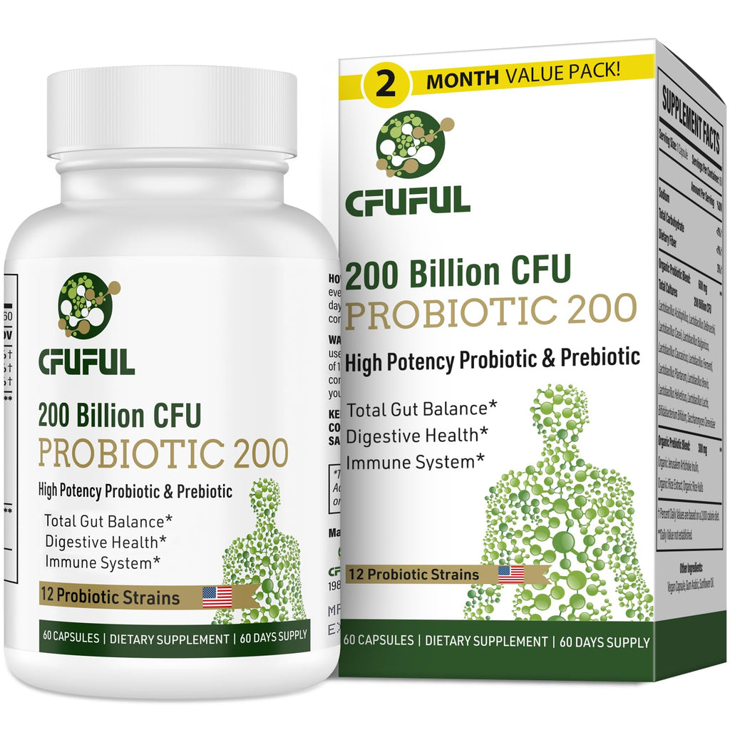 Probiotics for Women & Men, 200 Billion CFU 12 Strains with 3 Organic Prebiotics and Probiotics for Digestive Health Gut, Immune, Bloating & Gas, Energy, Overall Health, Shelf Stable - 2 Month Supply Cfuful Au supplements