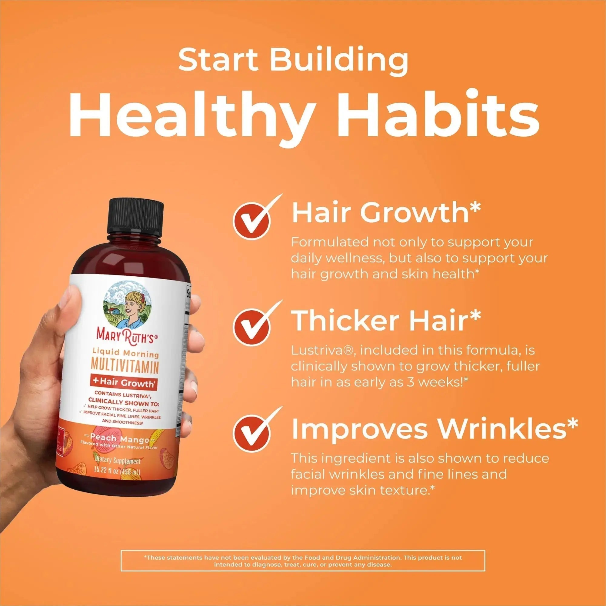 MaryRuth's MaryRuth's Liquid Morning Multivitamin +Hair Growth (Peach Mango, 15.22oz) & Iron Liquid (Berry) | Clean Label Project Verified® | MARYRUTH'S Au supplements