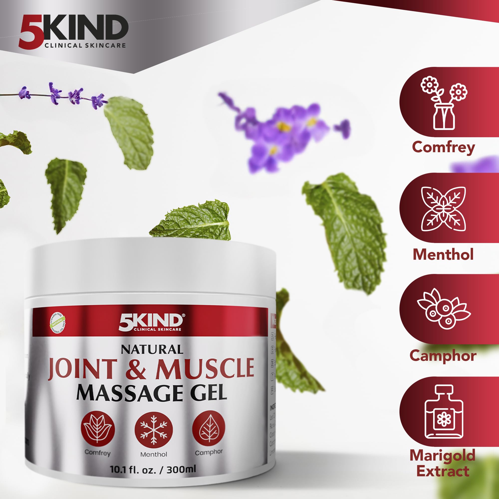 Natural Joint & Musccle Therapy Gel 10.1 Fl Oz- Calendula Cream with Camphor, Comfrey & Menthol - High Strength Revitalising Muscle Rub- Joint Gel for Muscles, Back, Knees, Neck & Shoulders 5Kind 5kind clinical skincare Au supplements
