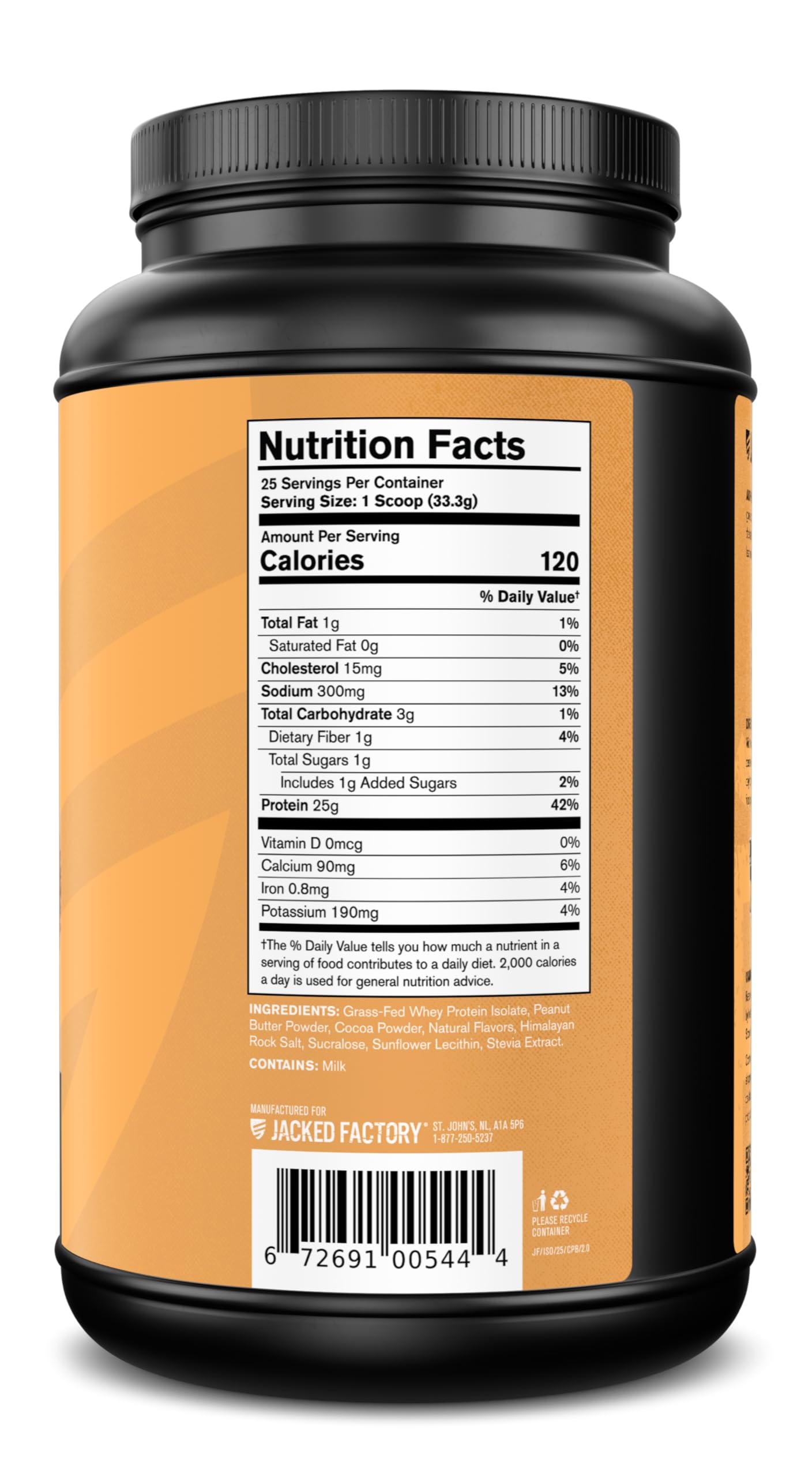 Jacked Factory Authentic ISO Grass Fed Whey Protein Isolate Powder - Low Carb, Non-GMO Muscle Building Protein w/No Fillers, Post Workout Recovery, Chocolate Peanut Butter - 25 Servings