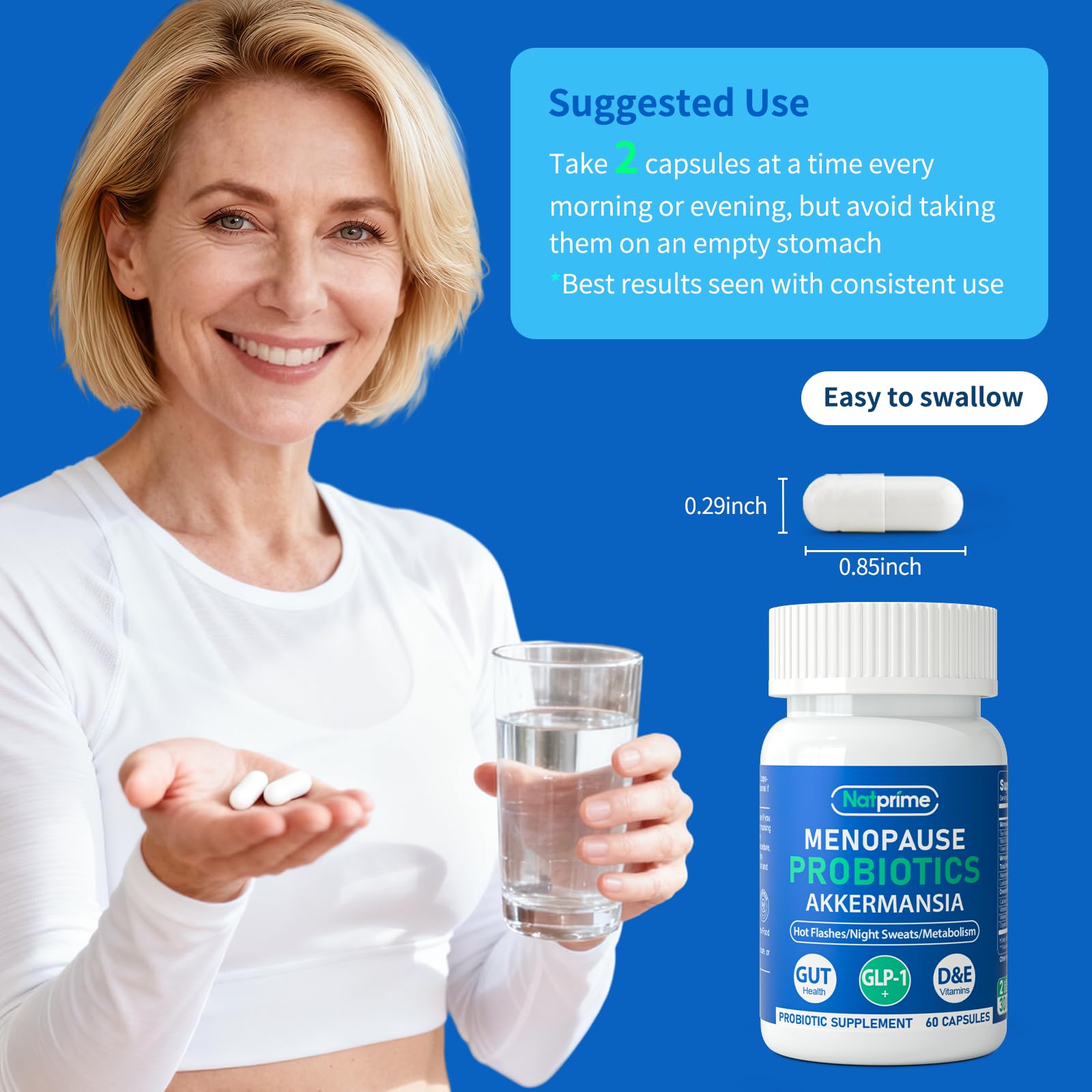 Natprime Menopause Supplements for Women - 60 Billion CFU Akkermansia Probiotic for Hormonal Balance, Night Sweats, Hot Flashes Relief, Gut Health, Mood Support & URO Viginal probiotic - 60 Ct 30 Day Natprime Au supplements