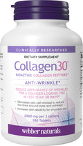 Webber Naturals Collagen 30 Anti-Wrinkle, 2,500mg of Bioactive Collagen Peptides Per Serving (3 Tablets), 180 Tablets, Helps Reduce Deep Wrinkles