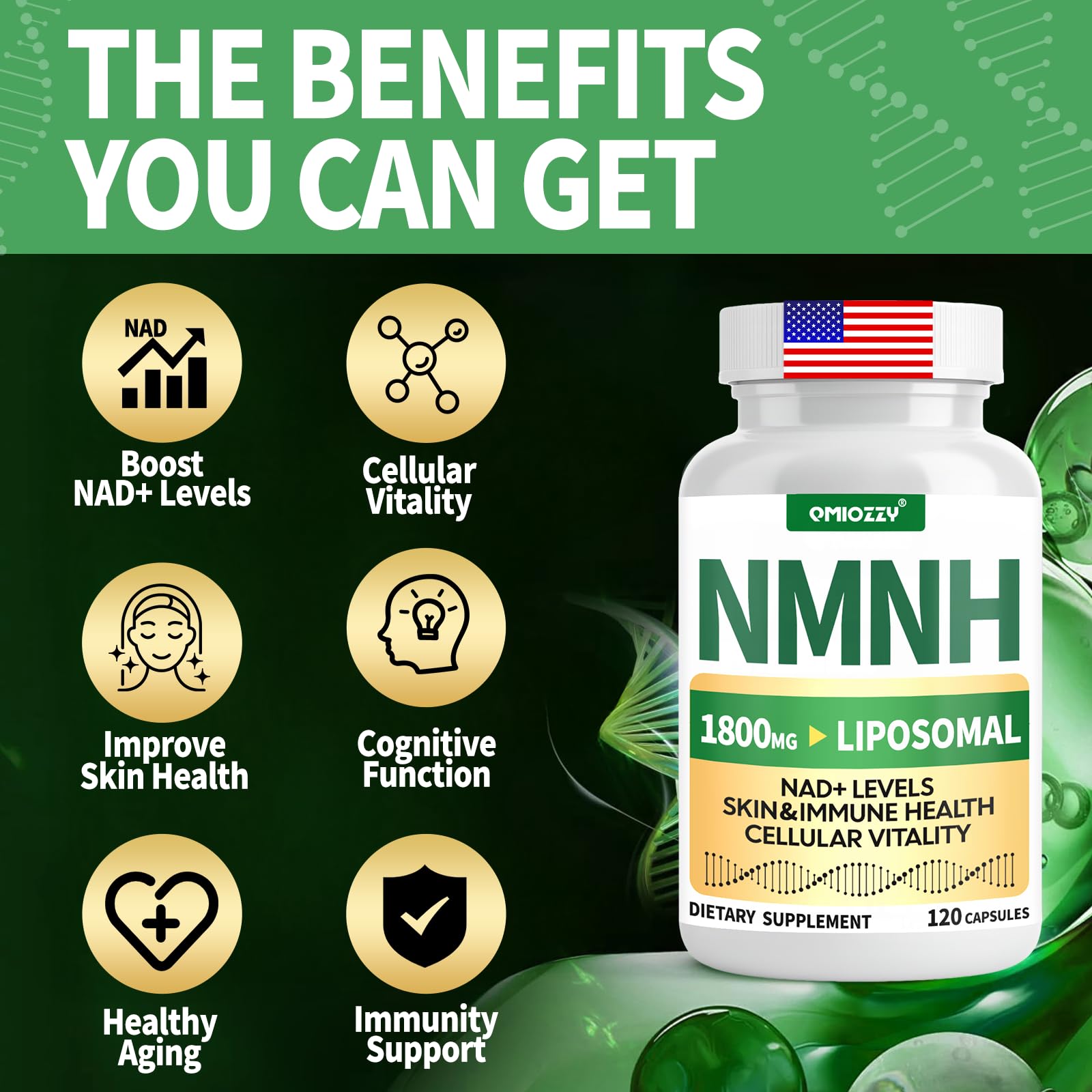 NMNH Supplement 1000mg - Nicotinamide Mononucleotide Alternative, Boost NAD+ with Liposomal Resveratrol & Nicotinamide Riboside NR, for Healthy Cellular, Aging, Energy, 120 Vegan Non-GMO Capsules Qmiozzy Au supplements