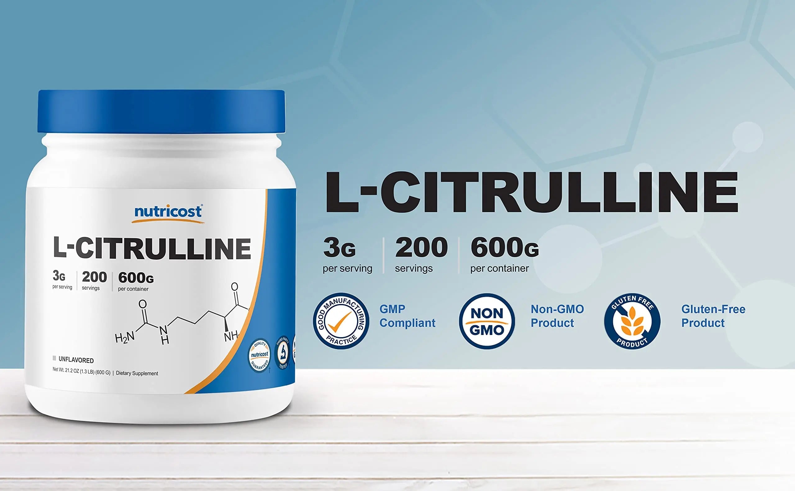 Nutricost Pure L-Citrulline (Base) Powder (600 Grams) Nutricost Au supplements