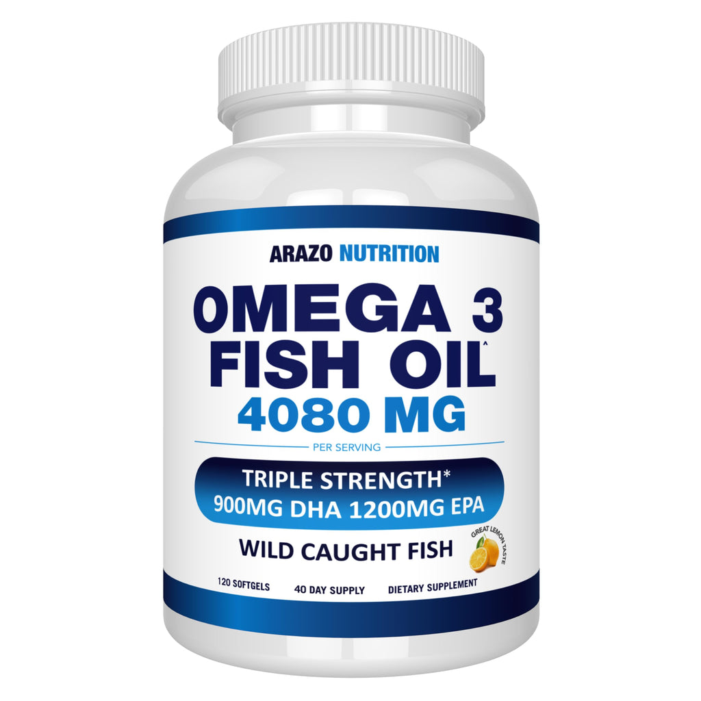 Arazo Nutrition Wild Caught Omega-3 Fish Oil Concentrate – 4,080mg per Serving – High EPA 1200mg & DHA 900mg