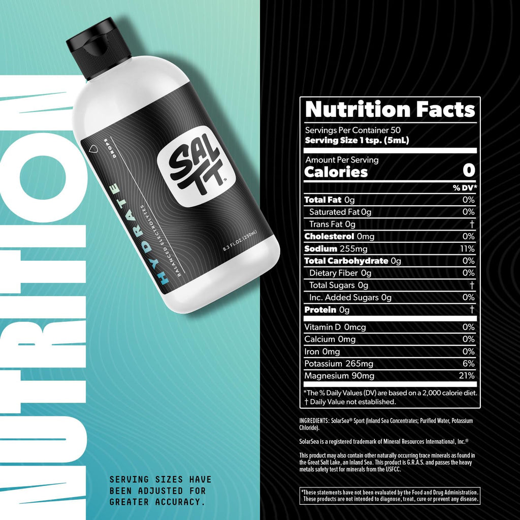 SALTT - Hydrate (8.3 oz) - Electrolytes Drops - Energy Boost - Sodium, Potassium, Magnesium, Zinc, Copper - Unflavored - Ultra Low Carb - Zero Sugar, Vegan, Gluten Free, Non GMO - By Keto Chow