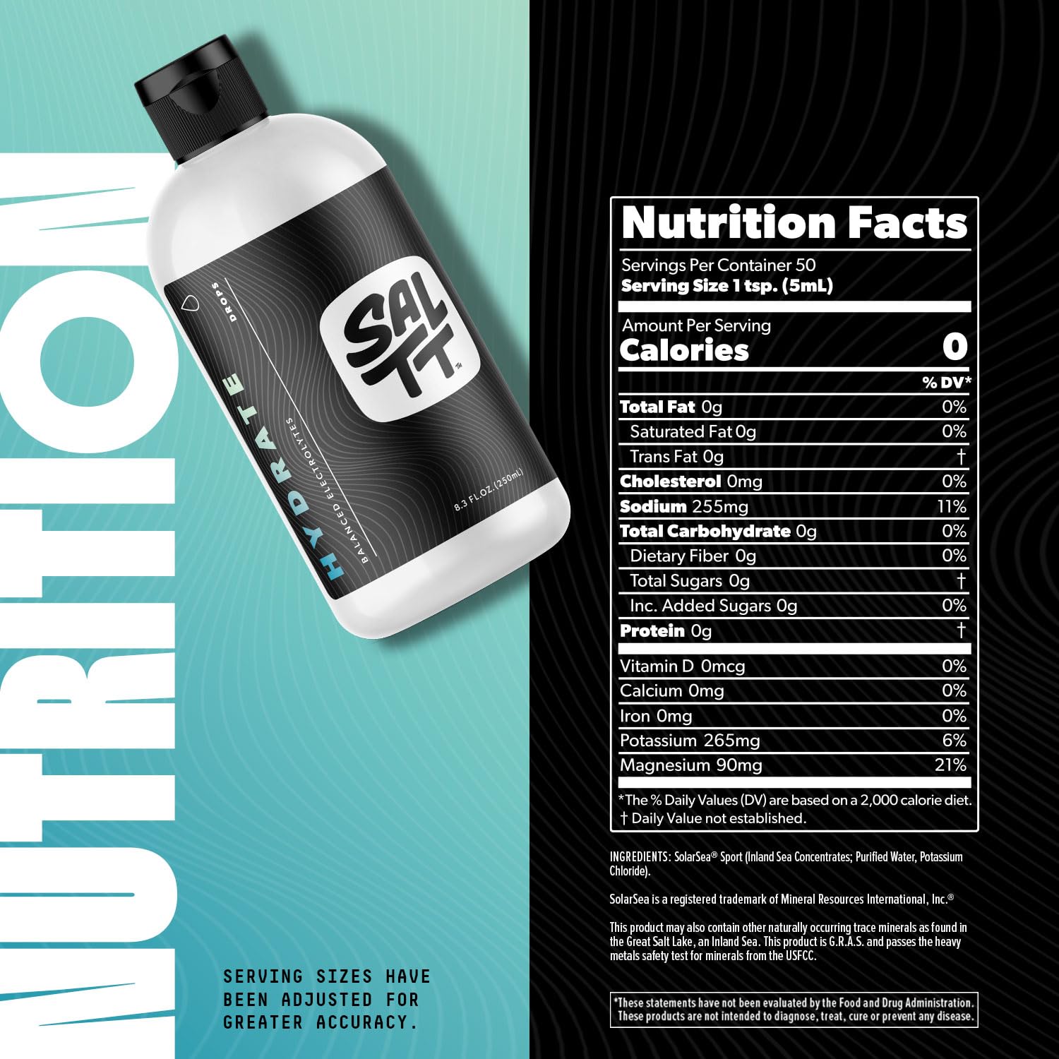 SALTT - Hydrate (8.3 oz) - Electrolytes Drops - Energy Boost - Sodium, Potassium, Magnesium, Zinc, Copper - Unflavored - Ultra Low Carb - Zero Sugar, Vegan, Gluten Free, Non GMO - By Keto Chow