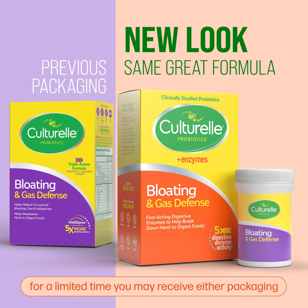 Culturelle Bloating & Gas Defense, Digestive Enzymes & Probiotics for Digestive Health, 30 Capsules, Supports Occasional Indigestion & Discomfort Culturelle Au supplements