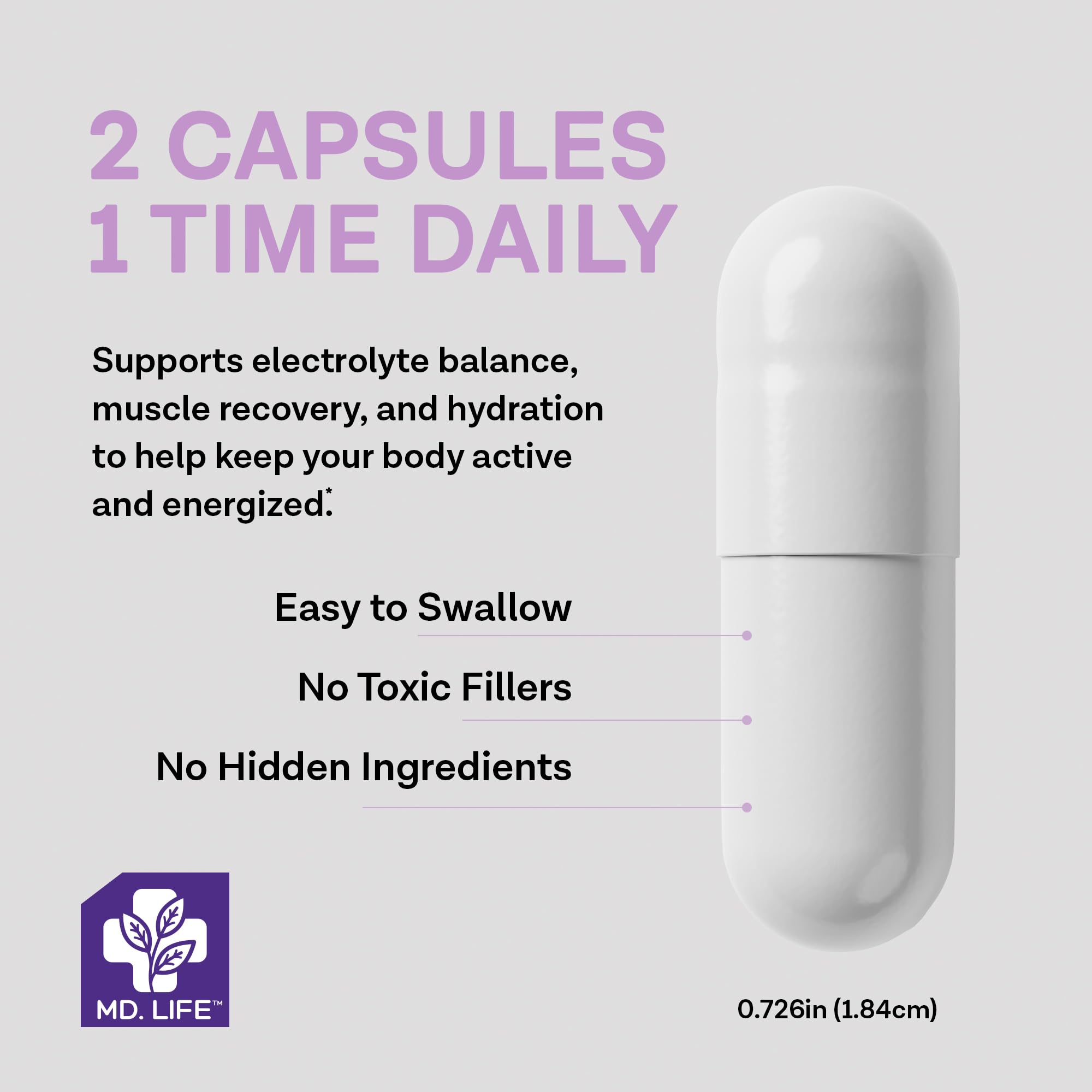 MD. Life Potassium Magnesium Supplement - 90 Capsules - Magnesium Potassium Supplement - High Absorption Complex