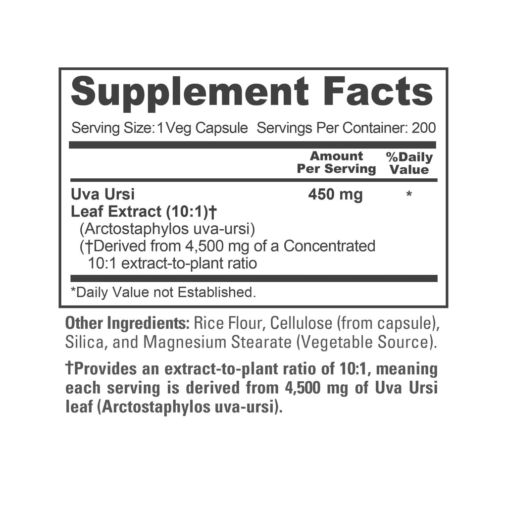 NusaPure Uva Ursi 10:1 Extract, 450 mg Equivalent to 4,500mg 200 Vegetarian caps (Non-GMO, Vegan) Bearberry NusaPure Au supplements