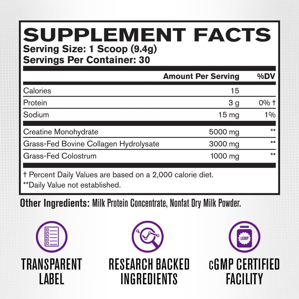Jacked Factory Creatine for Women - Creatine Monohydrate with Collagen + Colostrum to Support Workout Performance, Lean Muscle Growth, Healthy Hair, Skin,