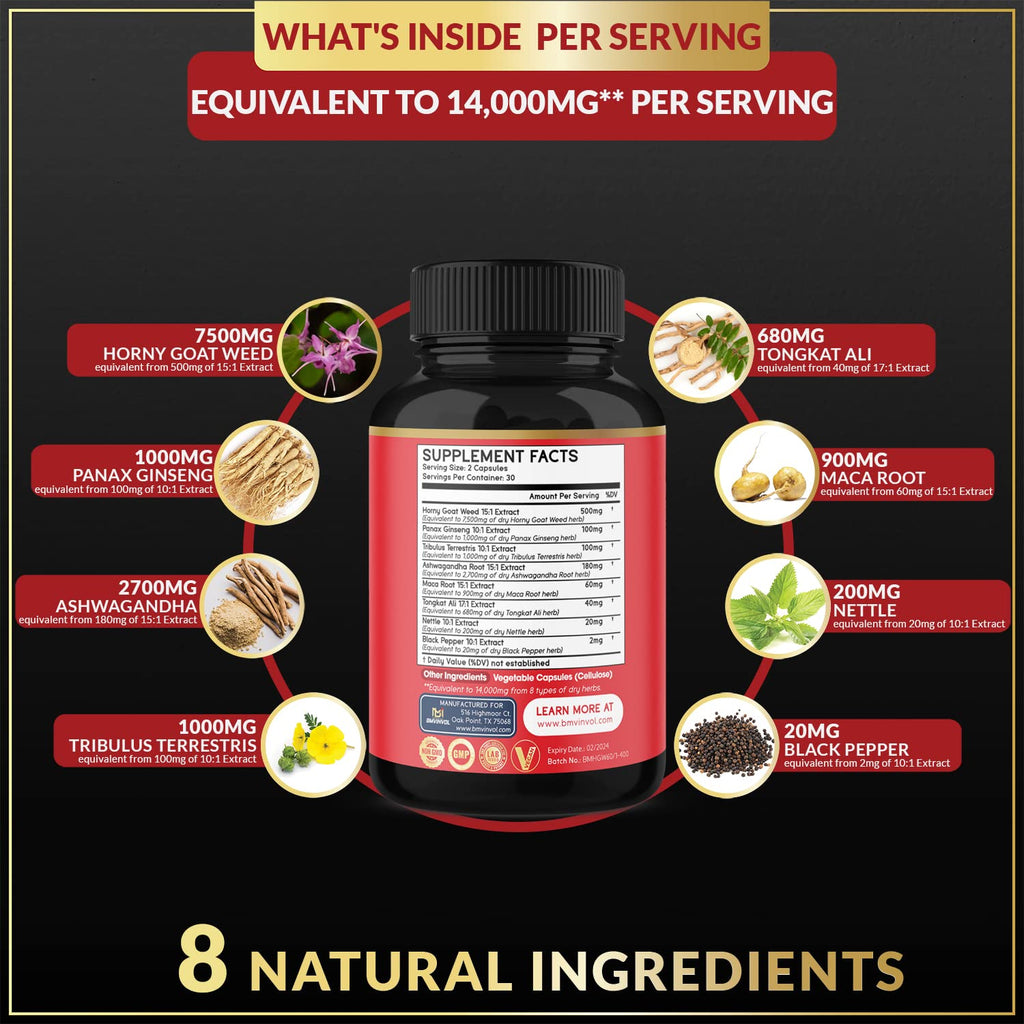 BMVINVOL Horny Goat Weed Capsules, Boost Energy,14000mg Herbal BMVINVOL Au supplements