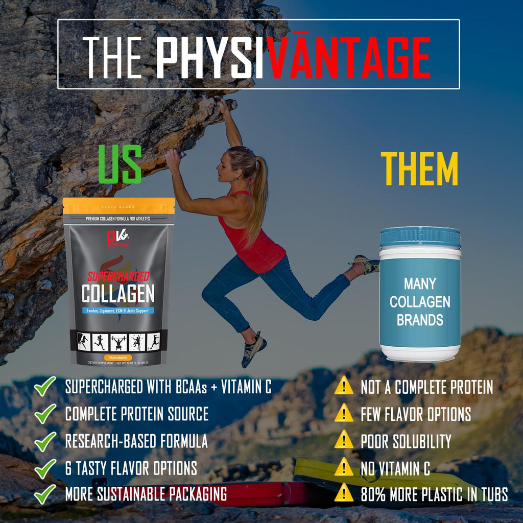 PhysiVantage Supercharged Collagen Peptides Powder - Hydrolyzed Collagen for Joint, Tendon, Ligament, & Skin Health Support - Peach Mango, Keto, Paleo, 16oz | Enhanced with Vitamin C, BCAAs, Grass-Fed PhysiVantage Au supplements