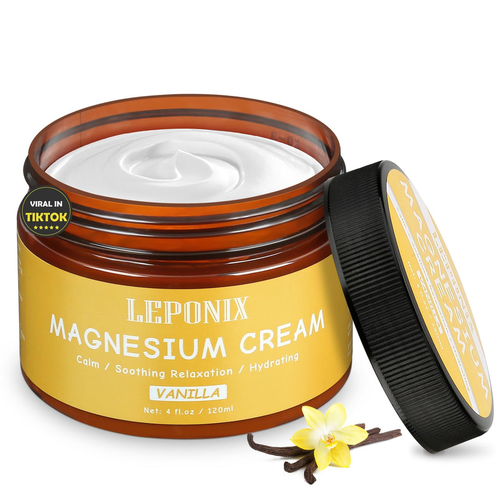 Magnesium Cream for Sleep & Muscle Recovery - Soothing Topical Magnesium Lotion for Leg Cramps, Joint Comfort, Pain Relief - Relaxing Magnesium Body Butter for Men Women Kids (120ml, Vanilla) LEPONIX Au supplements