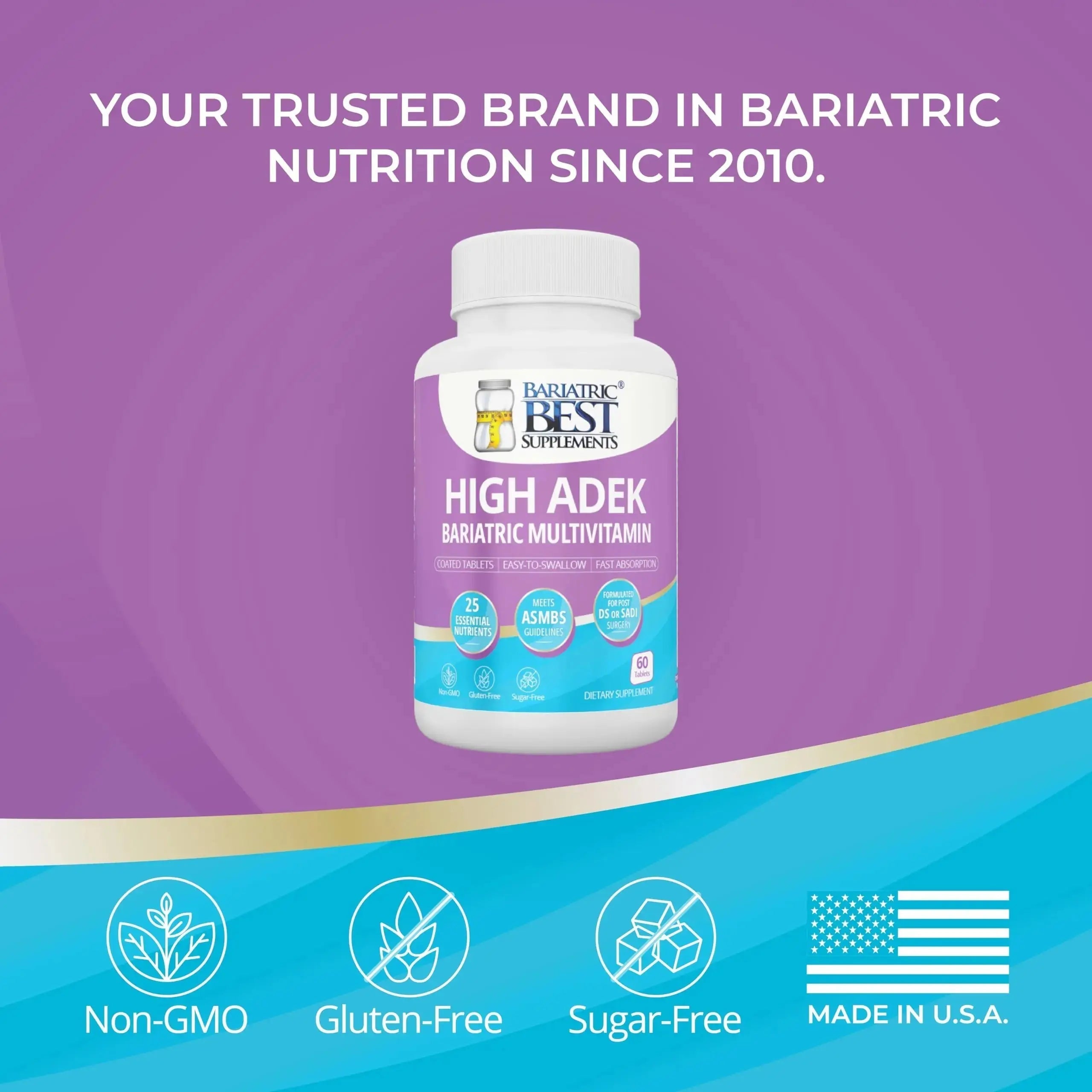 High A D E K Bariatric Multivitamin for Post DS/SADI Surgery, 25 Essential Nutrients for Post-Weight Loss Surgery, 60 Tablets Bariatric Best Supplements Au supplements