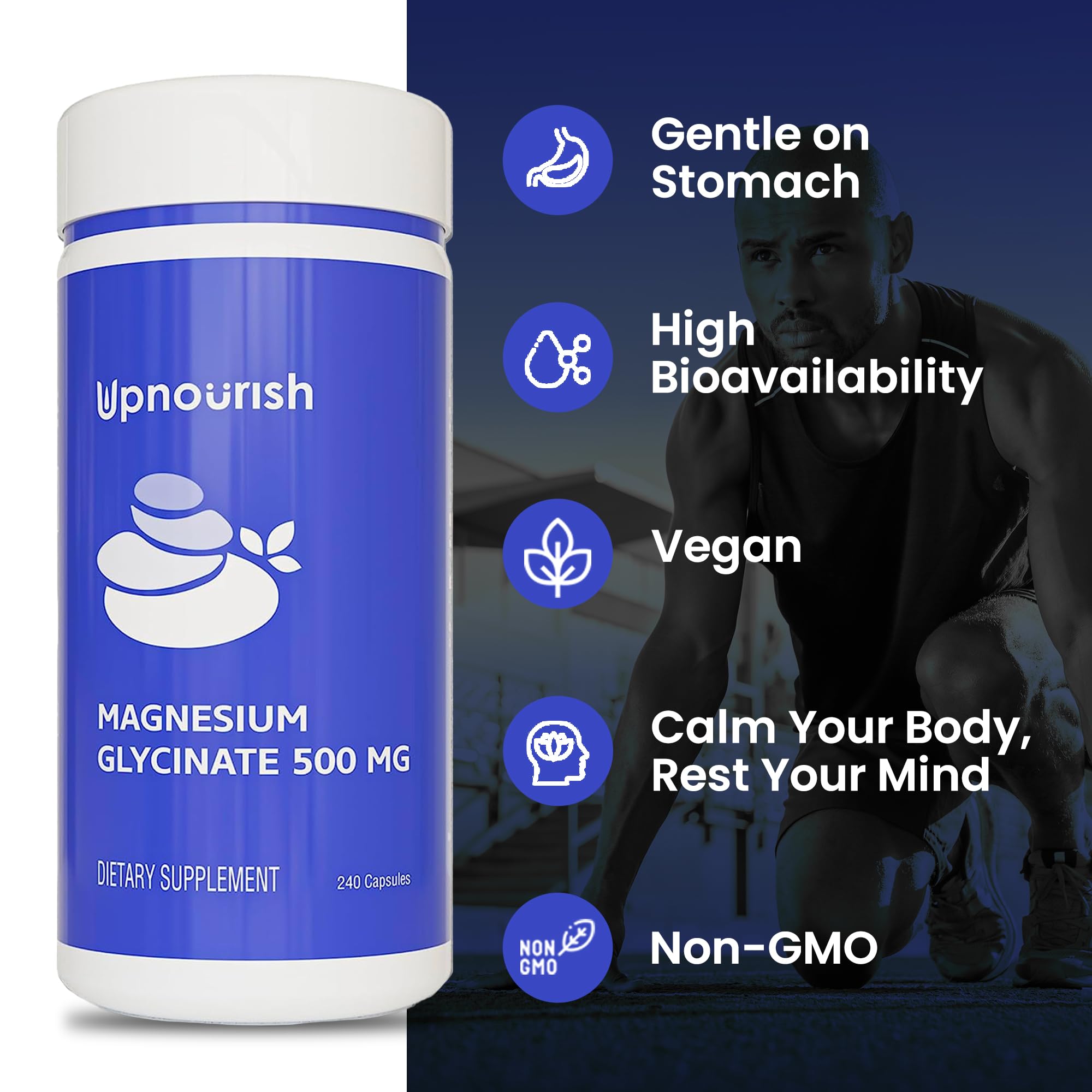 UpNourish Magnesium Glycinate Chelate 500mg Capsules - Highly Absorbable Chelated Magnesium - Pure Magnesium Supplemen