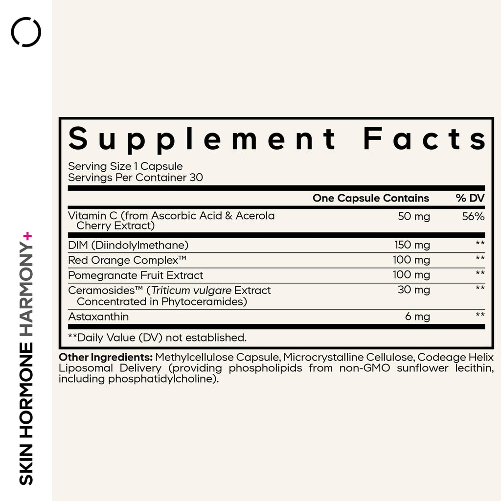 Codeage Skin Hormone Harmony+ Supplement – Skin Hair Support with Ceramosides, Red Orange Complex, Diindolylmethane, Astaxanthin, Vitamin C Ascorbic Acid, Liposomal Delivery – Non-GMO – 30 Capsules Codeage Au supplements